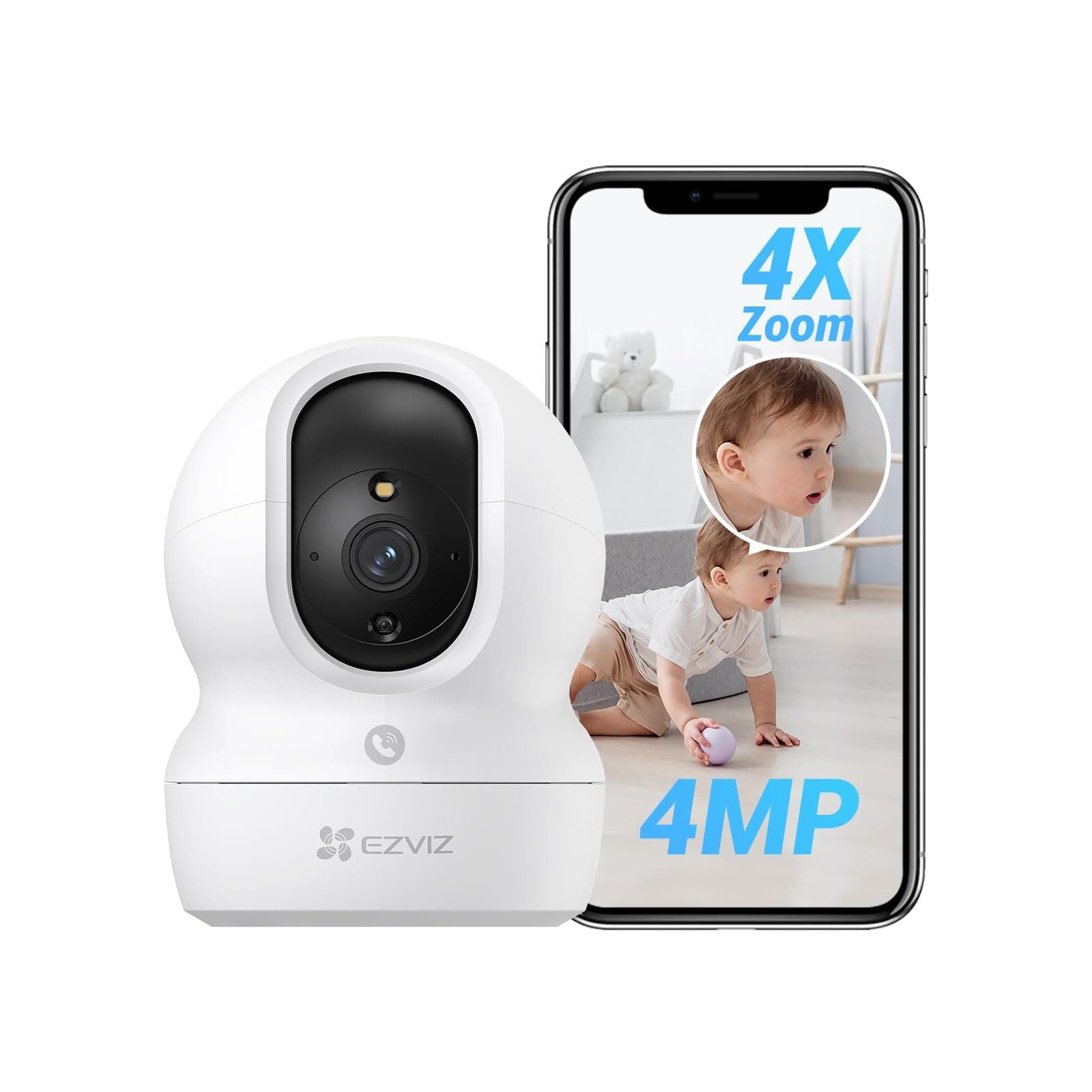 EZVIZ CP1 Pro 4MP WLAN Überwachungskamera Innen, 360° PTZ Home und Baby Monitor mit Farbnachtsicht, 2,4/5GHz Wi-Fi IP Kamera, Personen-/Geräuscherkennung, Auto-Zoom-Tracking, 2-Wege-Audio