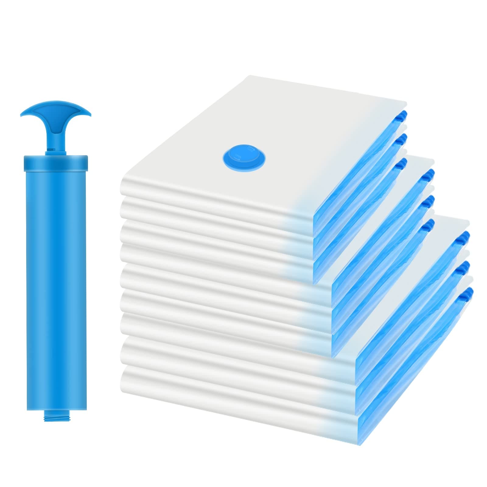 Bolsa para Vacío, 9 Piezas (2 * 100x80cm, 3 * 80x60cm, 3 * 60x40cm, 1 Bomba) Almacenamiento Ahorro De Espacio Para Guardar Ropa, Ropa De Cama, Set (9-Pack)