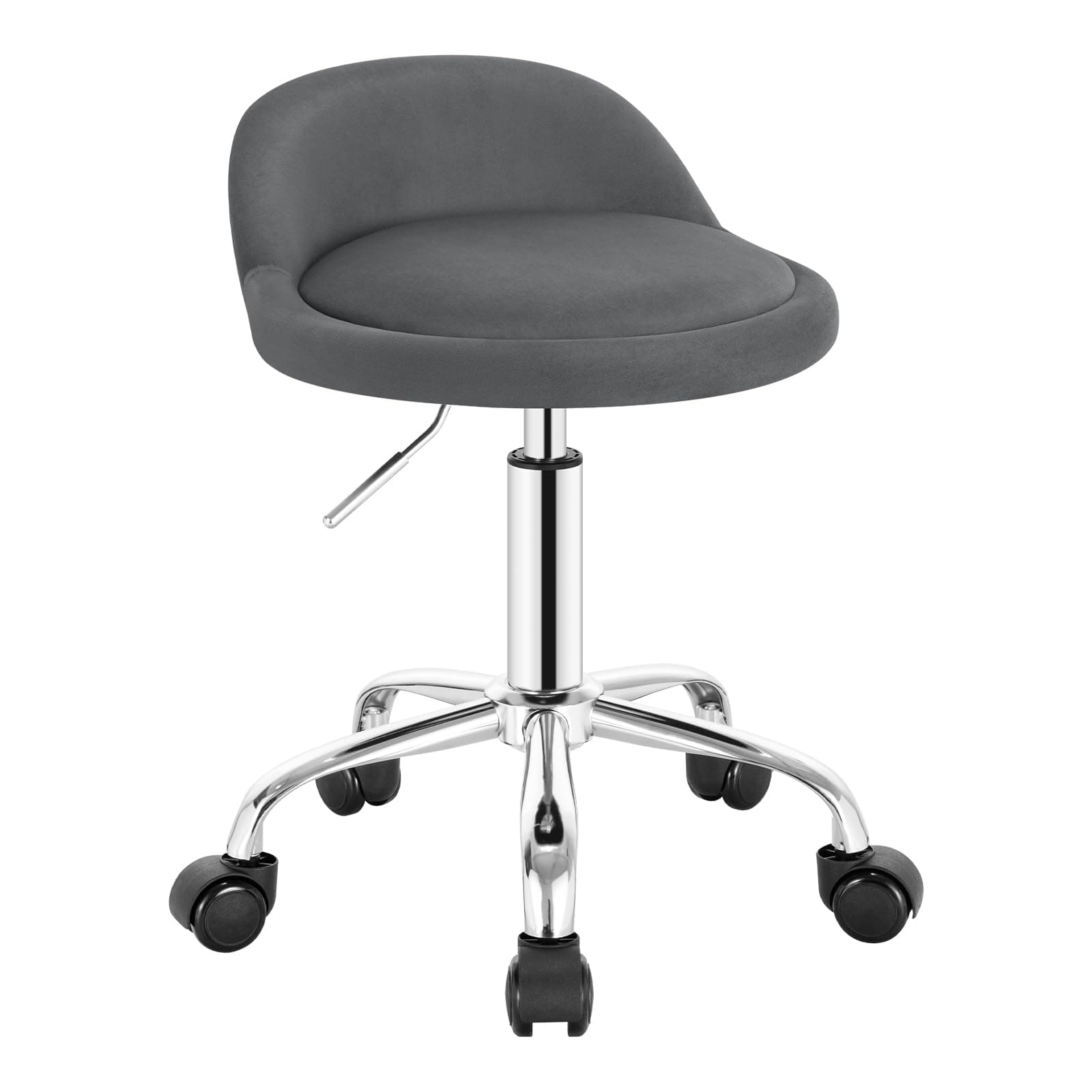 WOLTU Rollhocker mit niedriger Rückenlehne, Bürohocker mit Rollen, Drehstuhl höhenverstellbar, Arbeitshocker Dunkelgrau für Massage Salon Samt