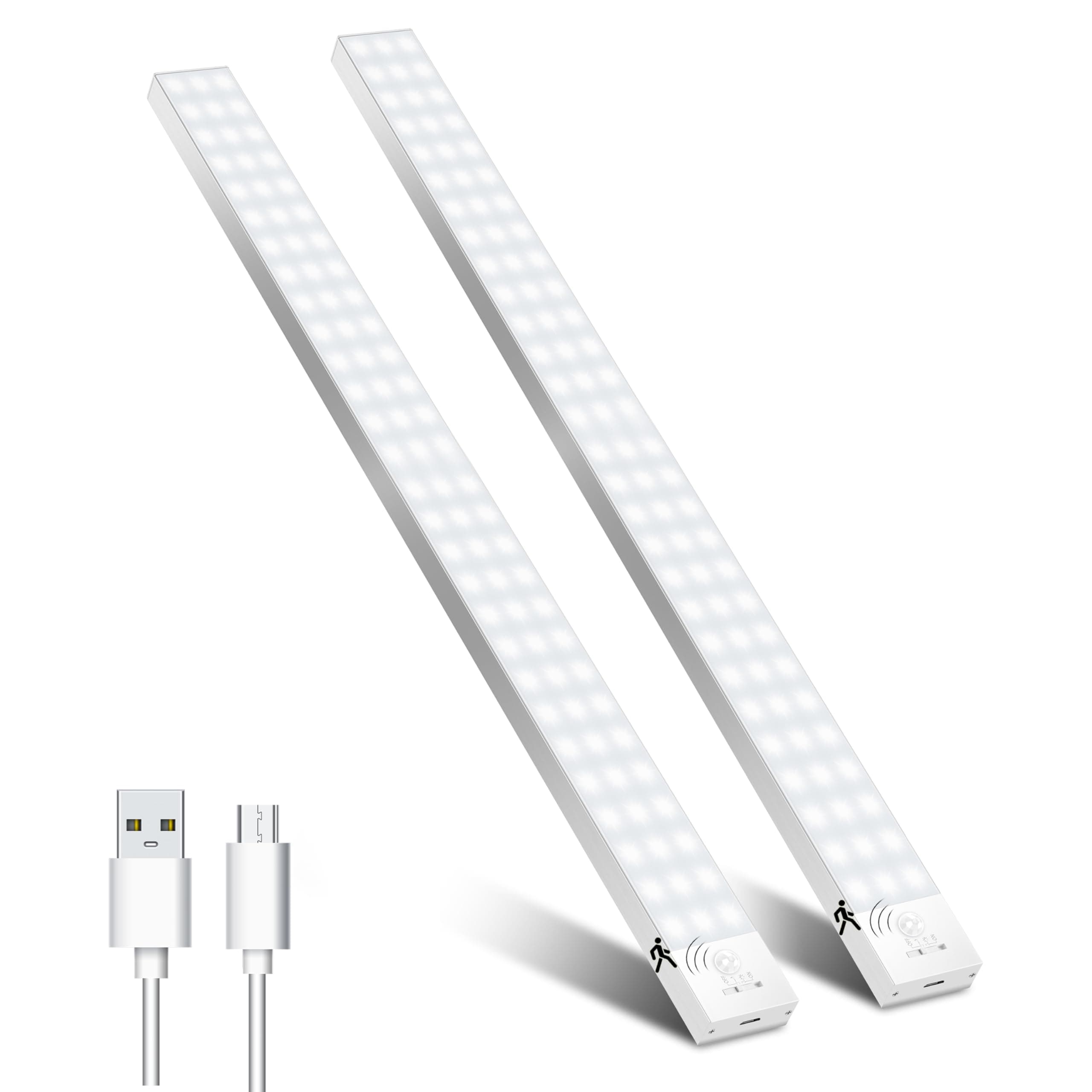 OUILA Luce Armadio LED con Sensore di Movimento Luci Notturna LED 4 Modalità Lampada Guardaroba Luce da Esposizione 5000mAh USB Ricaricabile Cucina, Scale, Corridoio, Garage - 60cm*2 Pezzi