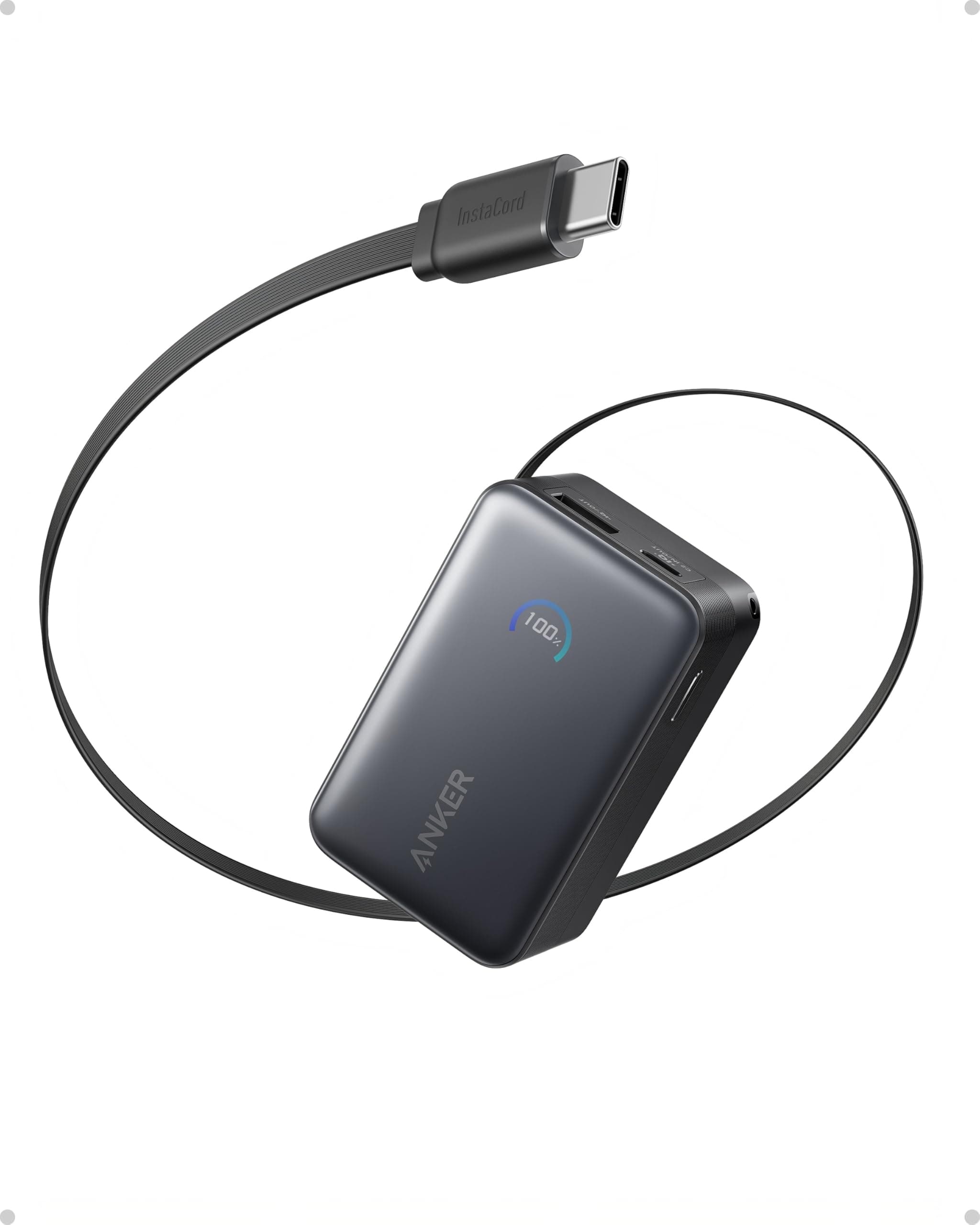 Anker Nano Powerbank,10.000mAh Externer Akku mit 70cm Anker InstaCord Einzugskabel, 45W Max Kompakter Akku, Smart-Display, für iPhone 17/16, iPad, Galaxy, Pixel und mehr