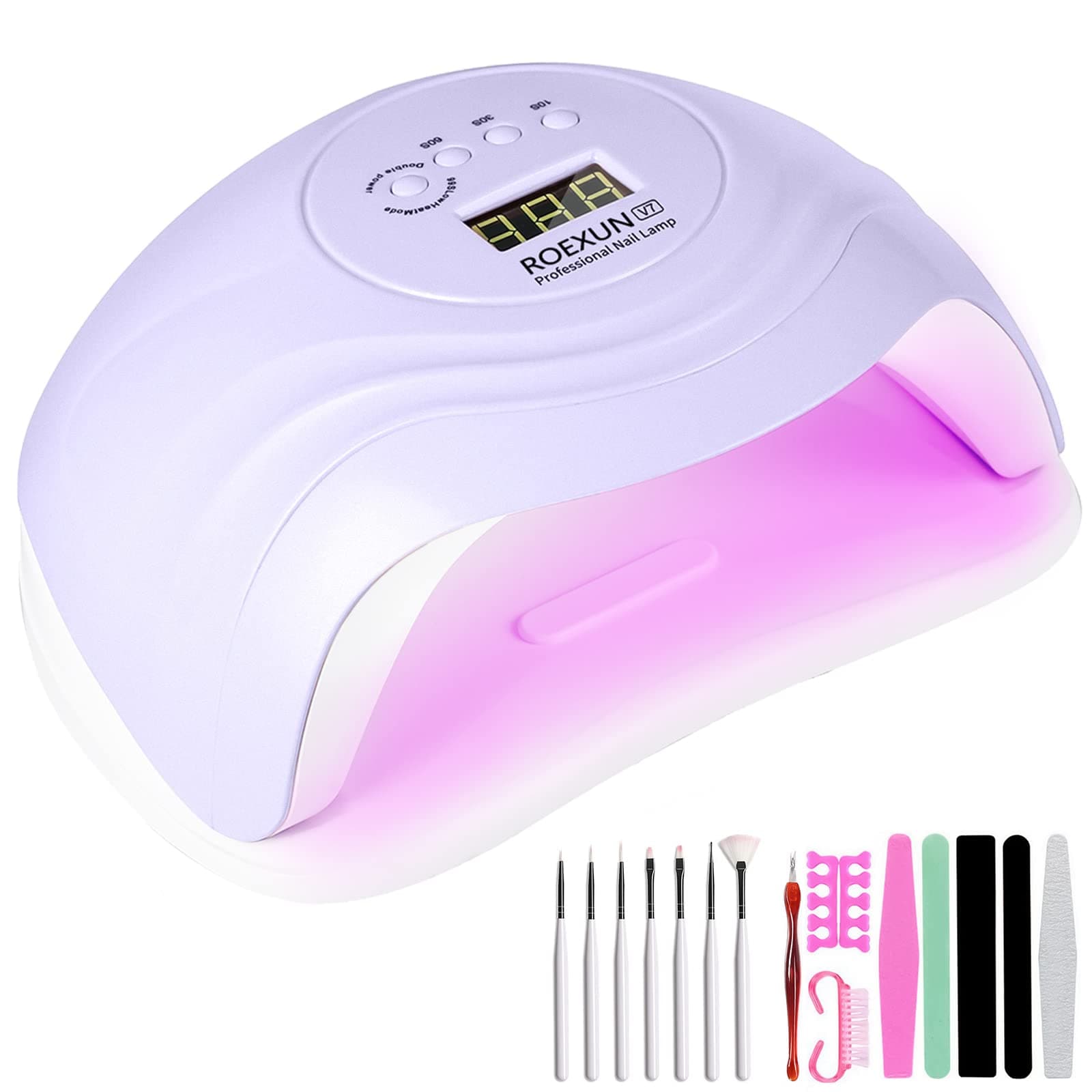 Lampe UV Sèche Ongles,168W Portable UV LED Séchoirs à ongles et lampes UV Automatique,Séchage Rapide 4 Minuterie,avec Capteur Automatique et LCD Ecran Lampe UV Ongles Gel Pour Toutes Les Gels Violet
