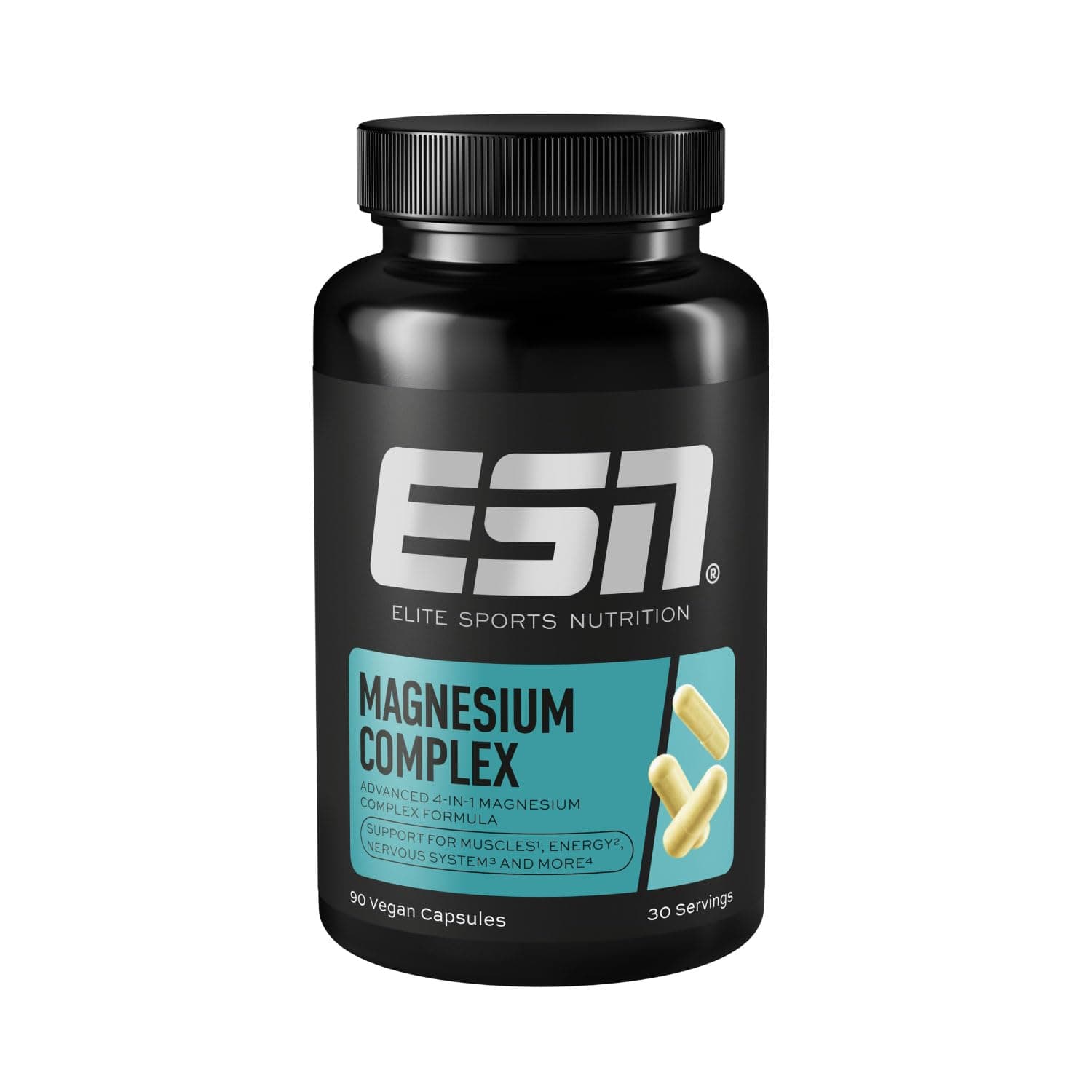 ESN Magnesium Complex, 90 Kapseln, 323 mg Magnesium pro Tagesportion, 4 in 1 Komplex Formel - Made in Germany