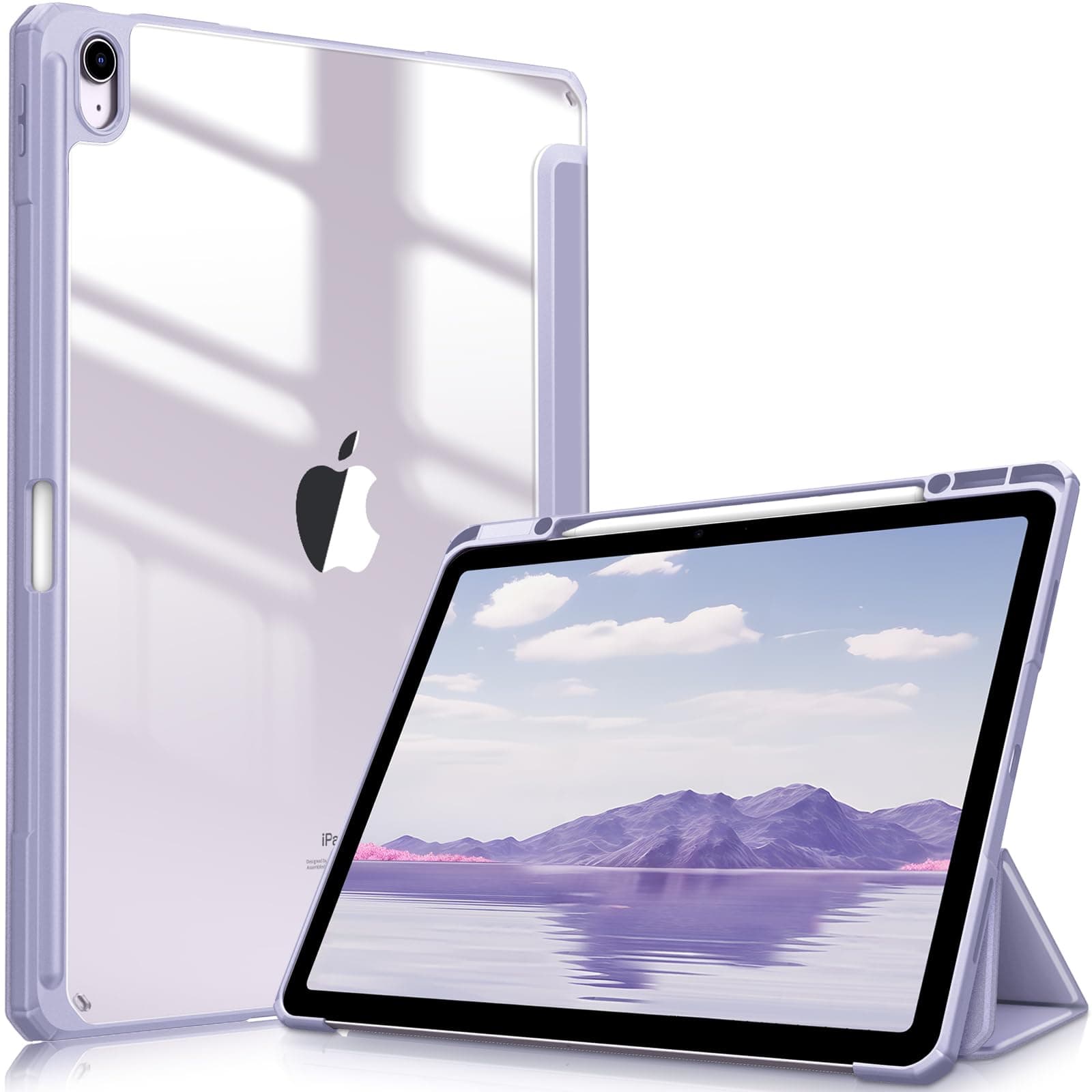 Fintie Hybrid Hülle für iPad Air 13 Zoll M4/M3/M2 (2026/2025/2024) mit Stifthalter - Stoßfeste Schutzhülle Case mit transparenter Hartschale auf der Rückseite für iPad Air 13 Zoll, Pastellviolett