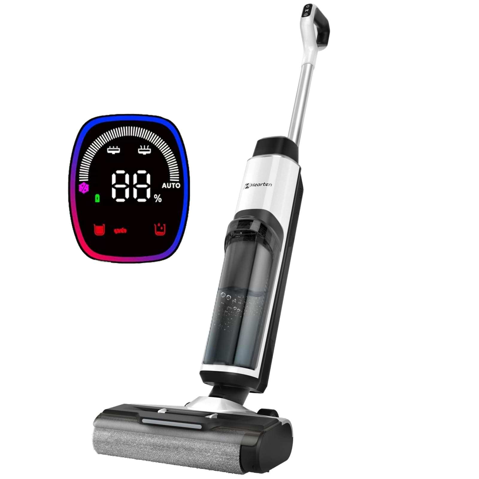 Hearten Aspirateur Laveur. Nettoyage en Profondeur par électrolyse de l'eau. Instructions vocales. Autonettoyage. Affichage LED pour sols durs, Poils d'animaux et foyers avec Enfants.