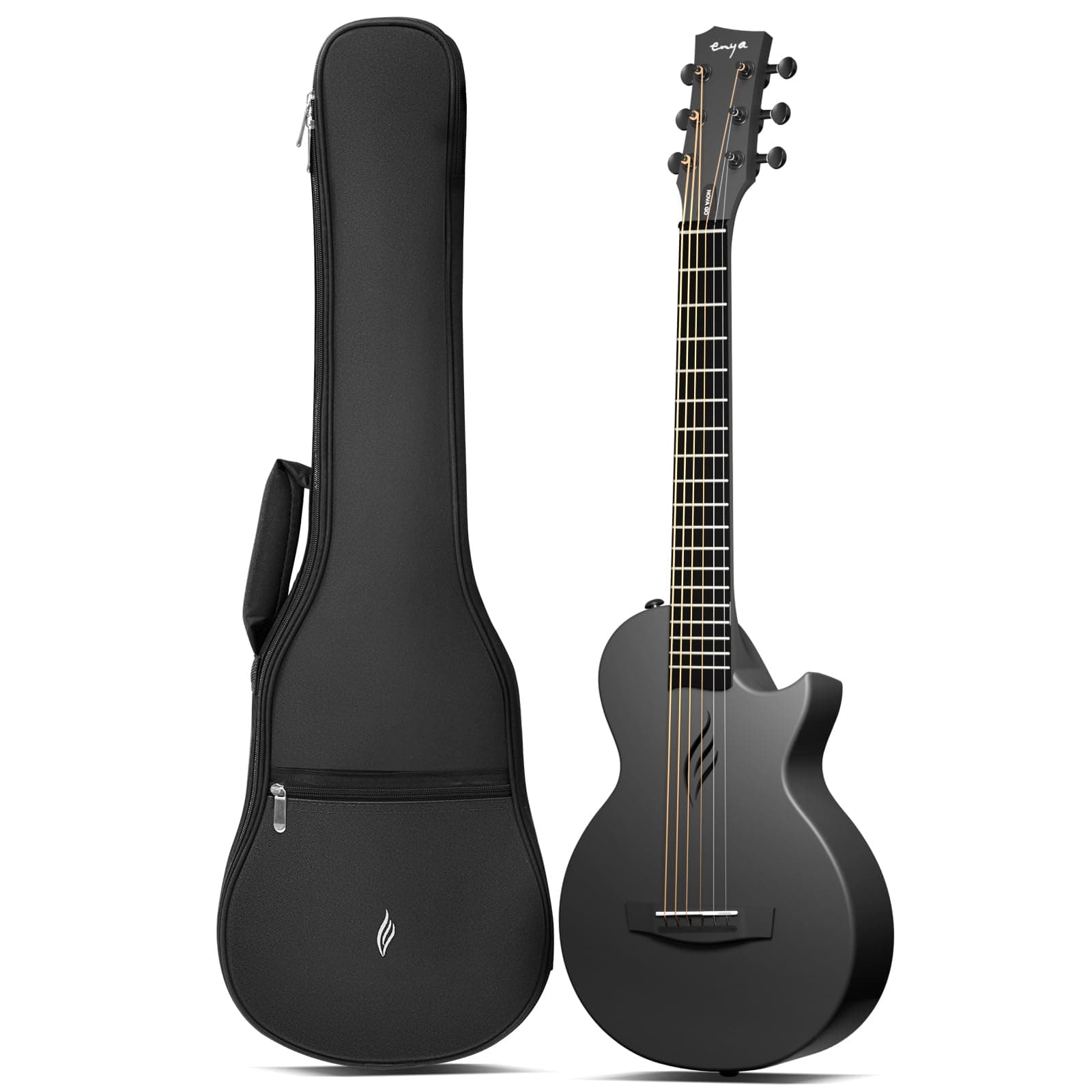 Enya Nova Go Mini Guitarra - Guitarra Acústica Negra 1/4 Guitarra Viaje Fibra Carbono para Adultos Principiantes Set de Iniciación Educación Musical para Niños