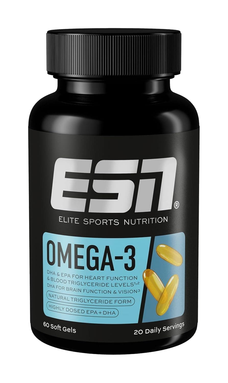 ESN Omega-3, 60 Kapseln, hochdosiert Fischöl mit 1200 mg EPA und 900 mg DHA pro Tagesportion