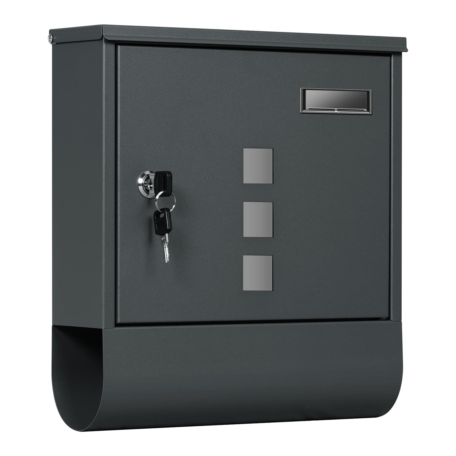 WOLTU Briefkasten Postkasten mit Zeitungsfach Sichtfenstern Namensschild, Wandbriefkasten abschließbar, mit 2 Schlüsseln, modern, Anthrazit, 30,5x33,5x9 cm