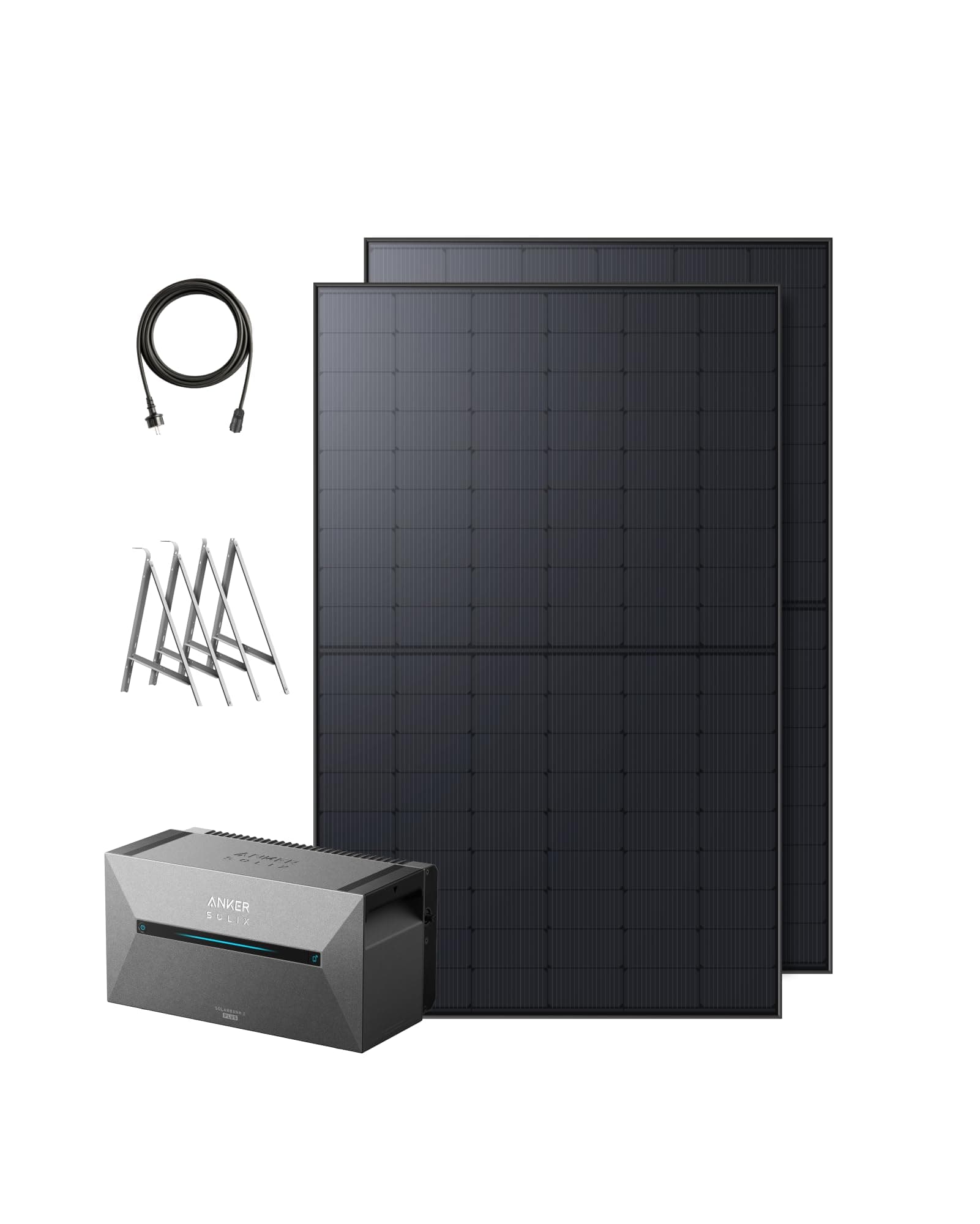 Anker SOLIX Balkonkraftwerk mit Speicher (890W | 1600Wh), Solarbank 2 Plus 2 MPPT für bis zu 2 Solarpanels, 1600Wh Speicher für Balkonkraftwerk, 2x 445W Topcon Solarpanel, Halterungen,9,6kWh