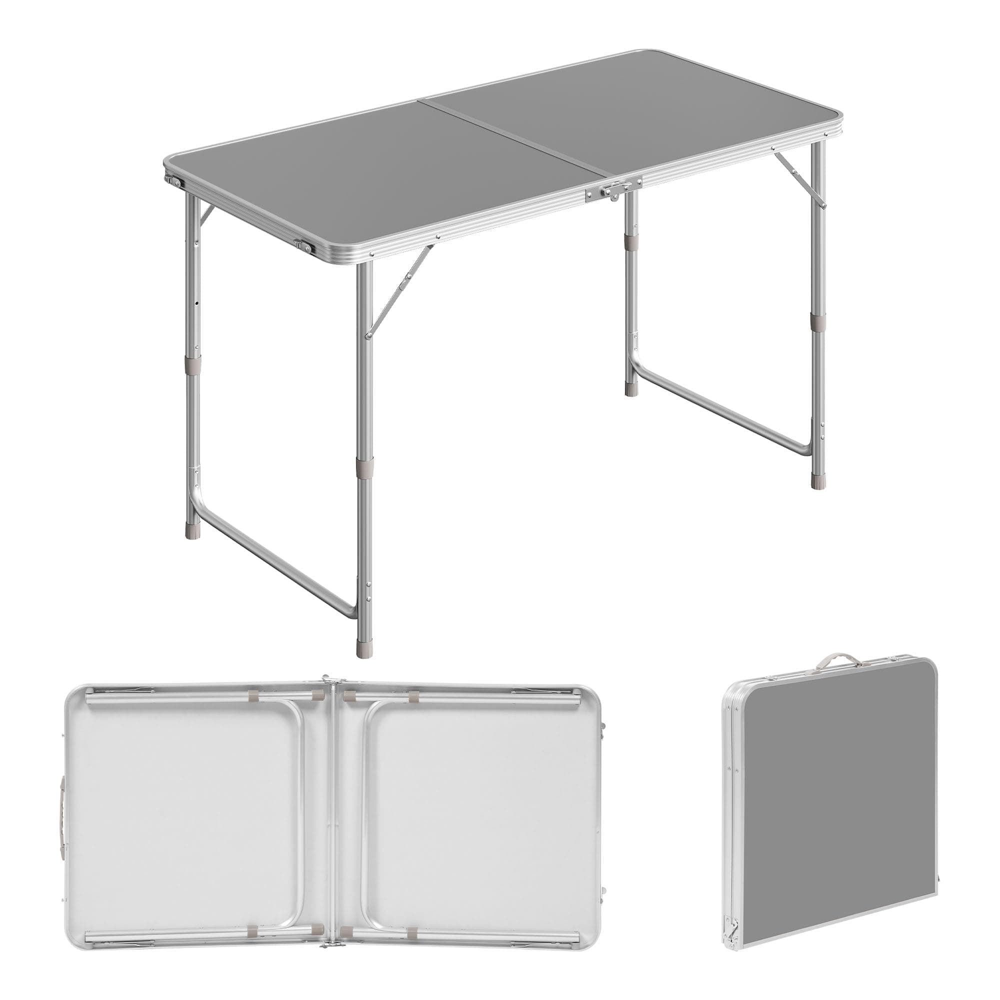 WOLTU Campingtisch Klapptisch 120x60cm, höhenverstellbarer klappbarer Gartentisch aus Alu und MDF für Camping, Garten, Feste, und Märkte Grau