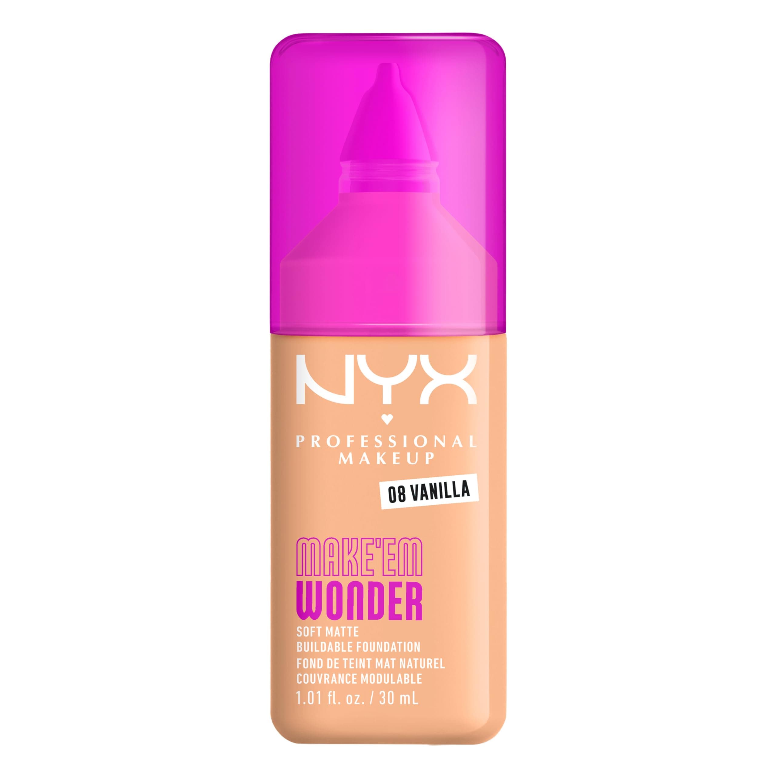 NYX Professional Makeup - Make 'Em Wonder - Fond de Teint - Tenue 24h - Pas d'effet plâtre - Acide Hyaluronique et extrait de Guarana - Formule Vegan - Teinte : Vanilla 08-30ml