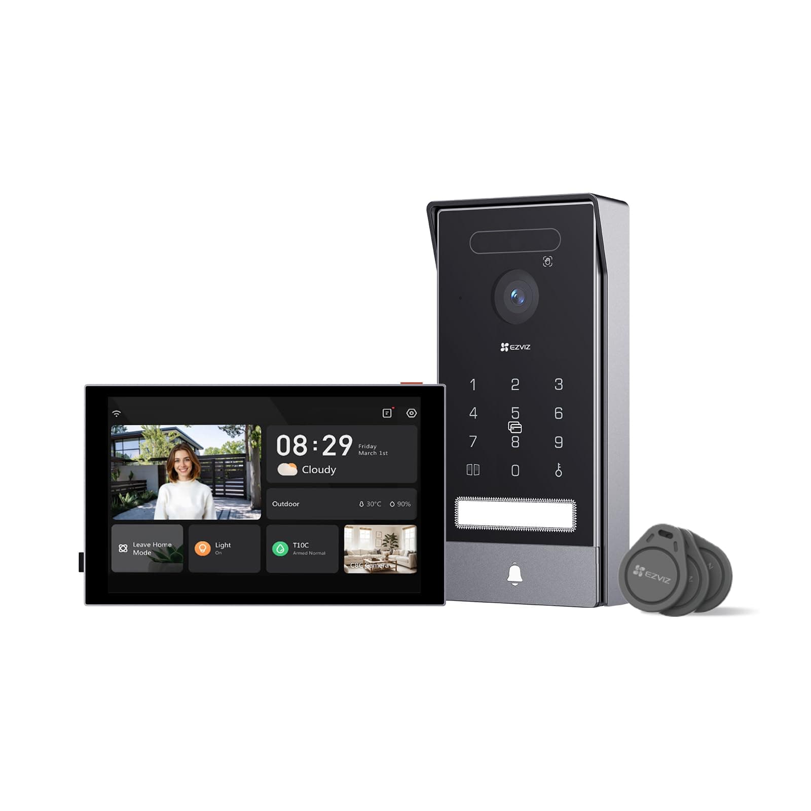 EZVIZ 4K Visiophone Connecté Interphone Vidéo, 8 Pouces Moniteur Tactile, Reconnaissance Paume/Visage, Unlock à Distance, 2 Fils, Détection Humaine, Option RFID, Étanche, WiFi bi-Bande, HP7 Pro