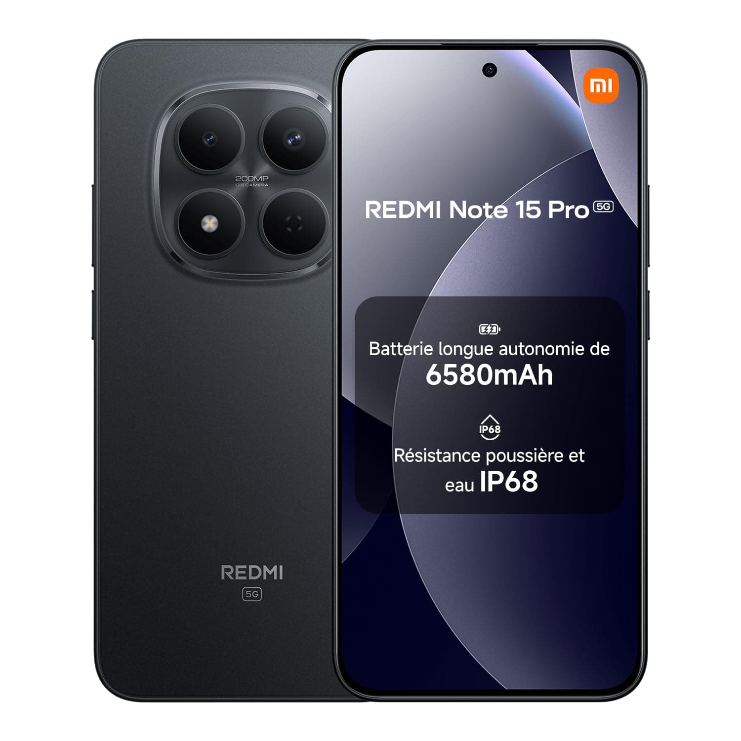 Xiaomi Redmi Note 15 Pro 5G, Smartphone 8+512 Go, Batterie Massive de 6580 mAh, IP66/IP68, Nouvel Appareil Photo 200 MP, écran AMOLED 1.5K de 6,83 Pouces, Noir, Garantie 2 Ans, Chargeur Non Inclus