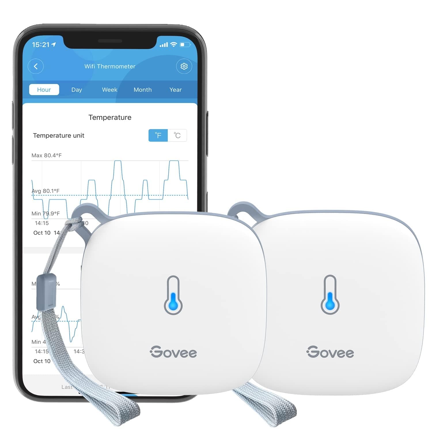 Govee WLAN Thermometer Hygrometer Innen 2er-Pack, WiFi Thermo Hygrometer mit 50m WLAN-fähige Reichweite, App Benachrichtigung und Datenspeicherung, geeignet für Gewächshaus, Weinkeller, weiß