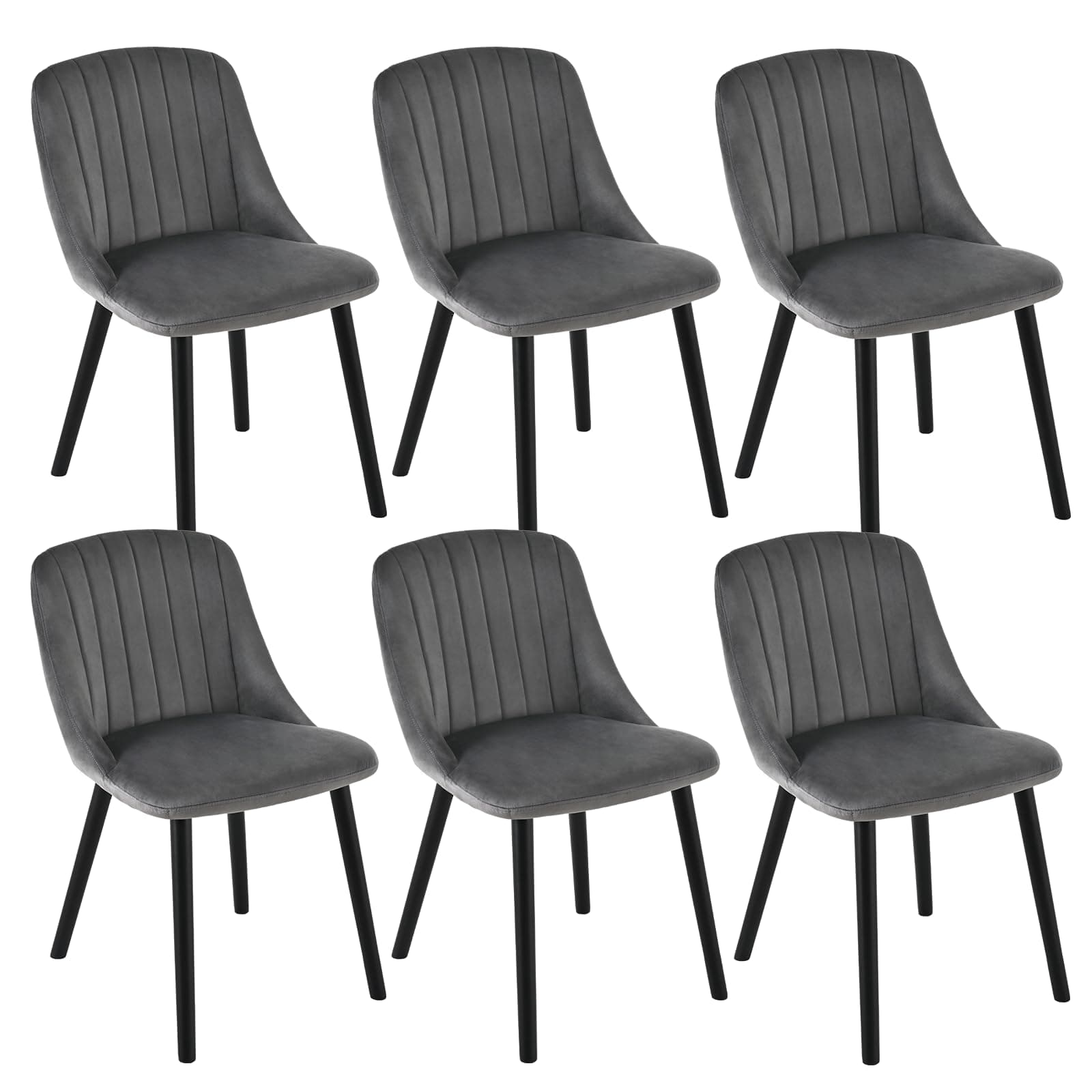Goeurvant Lot de 6 Chaises de Salle à Manger Gris Foncé avec Pieds en Bois, Chaises Rembourrées en Velours, pour Cuisine, Salle à Manger, Salon et Bureau