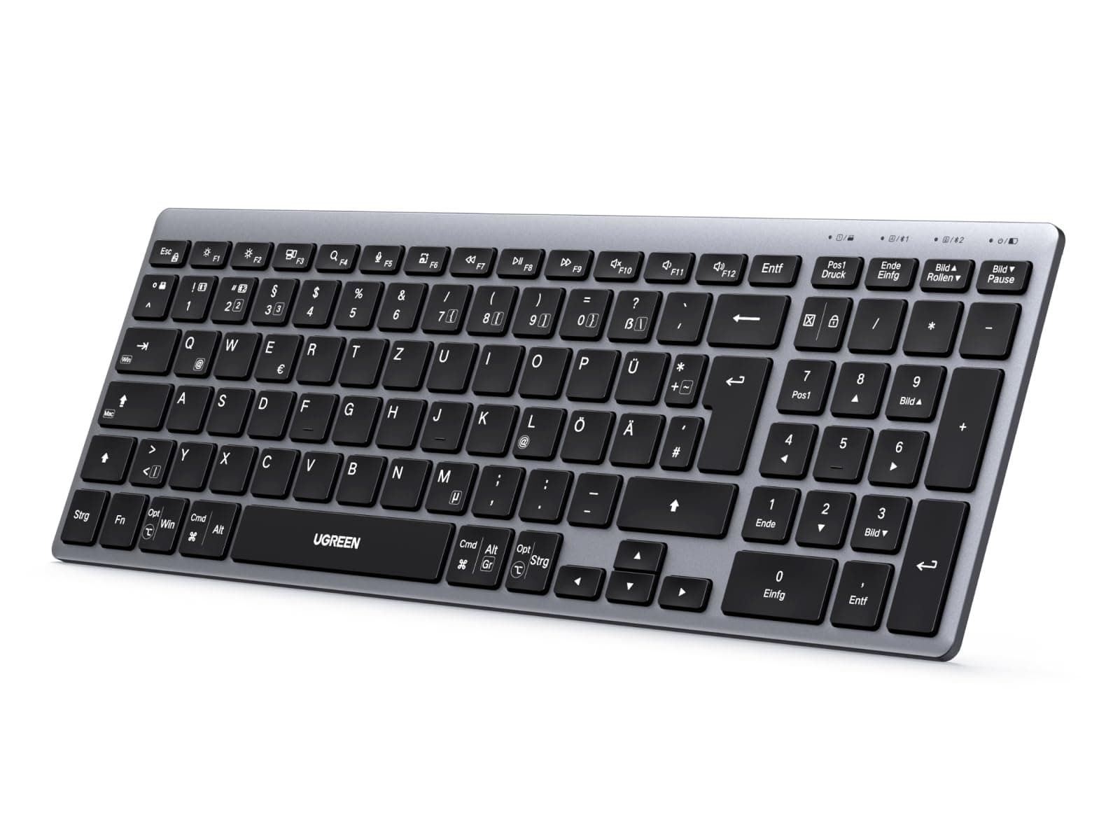 UGREEN Bluetooth Tastatur Kabellos (BT5.4+2.4G), Ultra Slim Scherentastatur, Wiederaufladbares Keyboard mit 3 Kanälen, Kompatibel mit Windows/macOS/Android-QWERTZ Layout