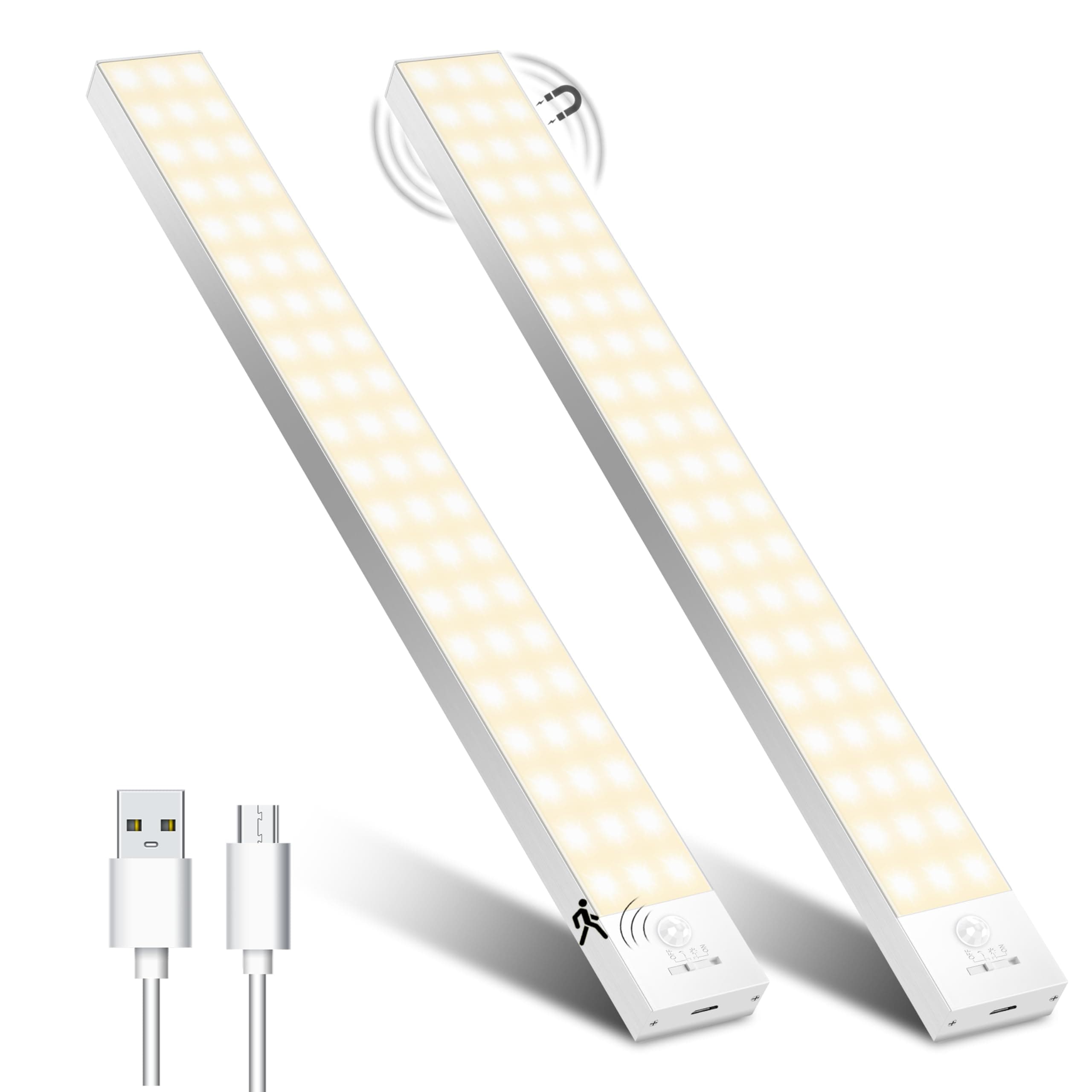 OUILA Led Armadio Luce con Sensore di Movimento Luci Armadio 3000K Luci Calda 4 Modalità Led Sottopensile Luce Notturna USB Ricaricabile Striscia con Sensore per Lngresso, Scale, Vetrina