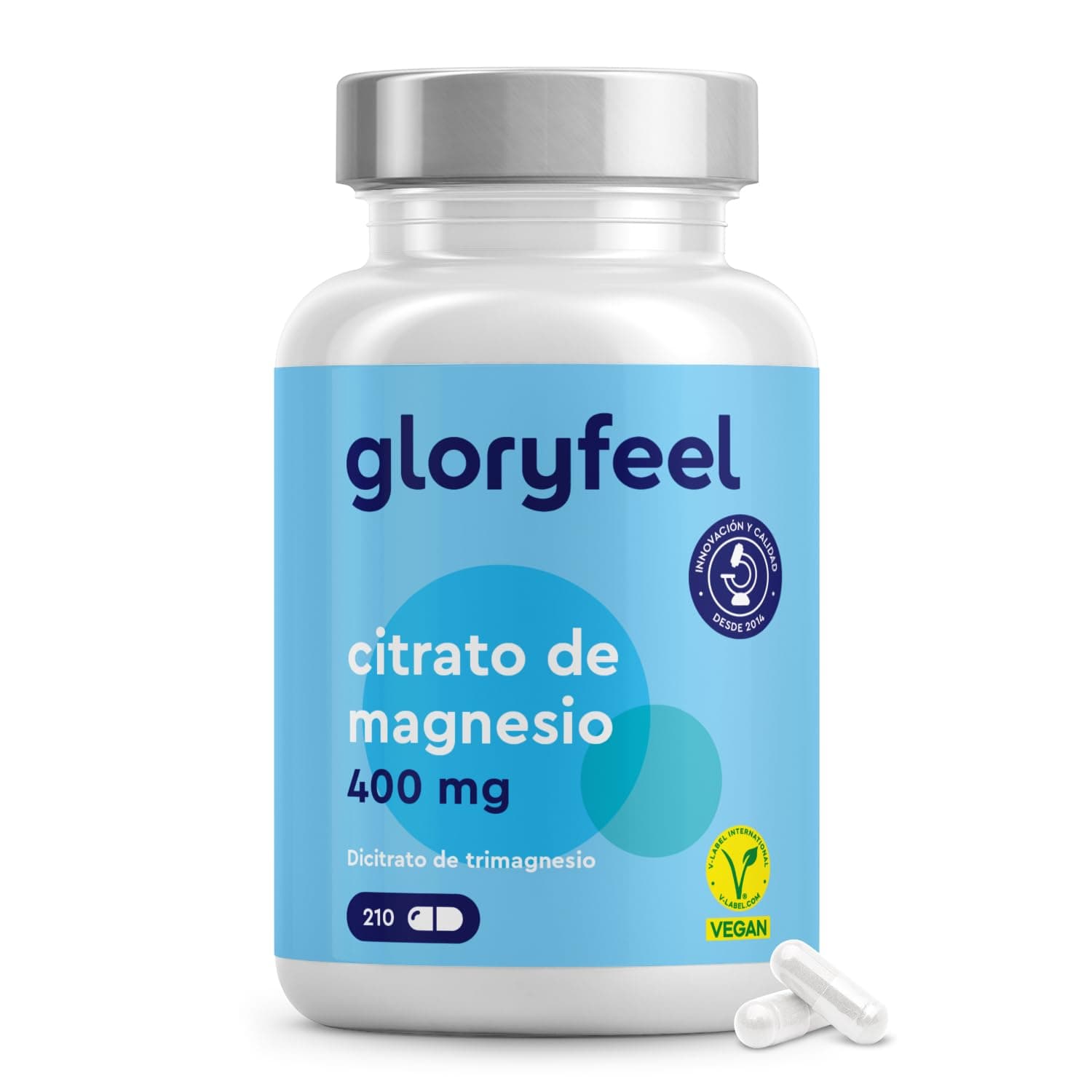 Citrato de Magnesio 2500mg - 400mg de Magnesio elemental al día - 210 Cápsulas - Magnesio de alta biodisponibilidad y dosificación - Probado en laboratorio, sin aditivos