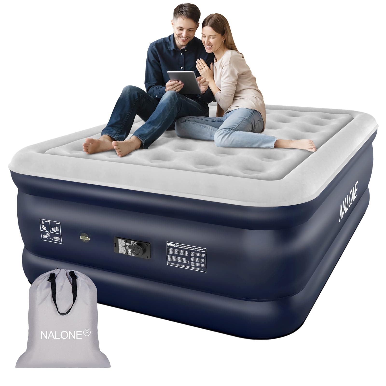 NALONE Matelas Gonflable 2 Personnes,Lit Gonflable,Matelas Gonflable 2 Personnes Electrique Gonflage Rapide en Trois Minutes,pour Usage Domestique et recevoir des invités,191x137x46 CM