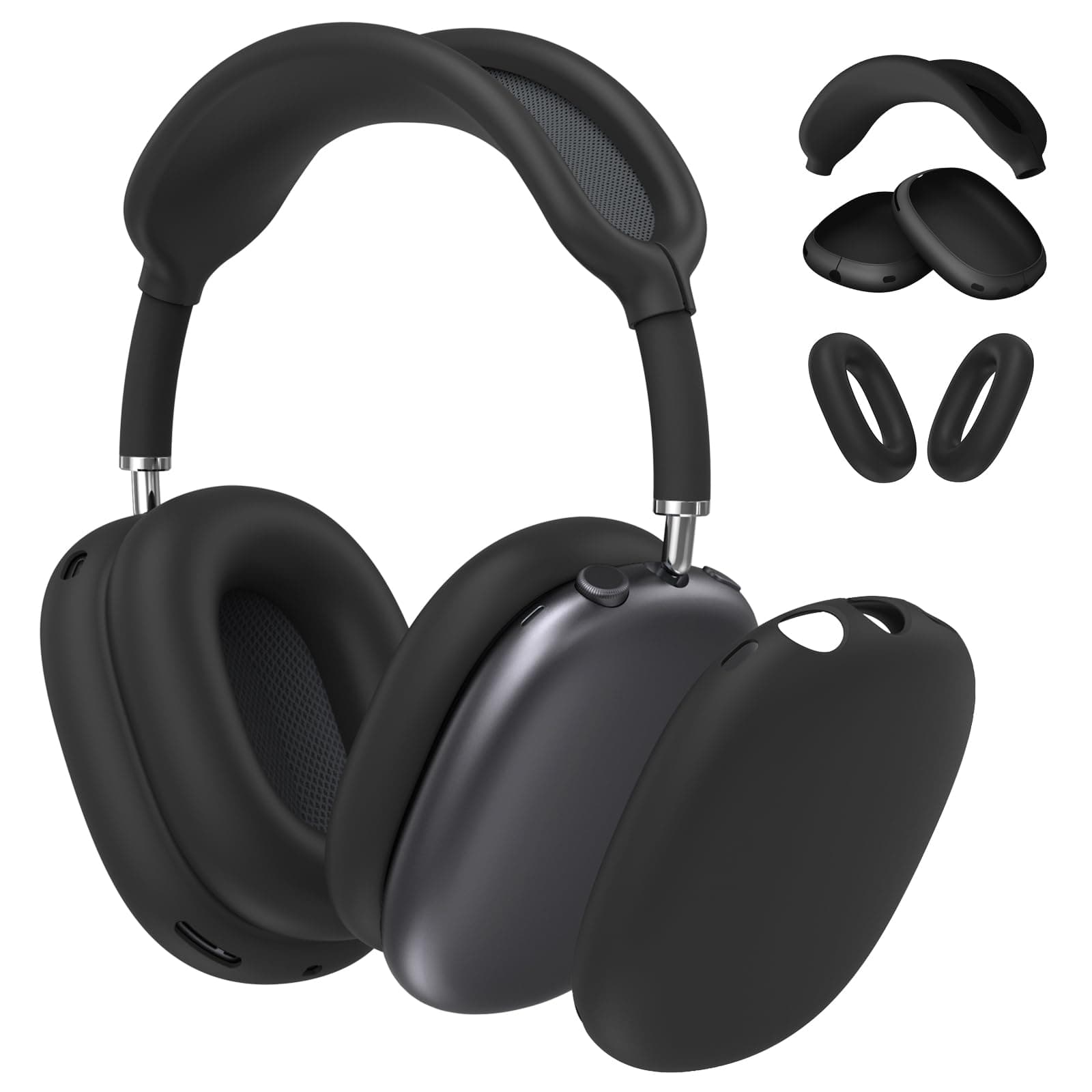 Fintie 3-in-1 Silikonhülle für AirPods Max 2 (2026) & AirPods Max 1 (2020/2024), Kratzfeste Schutzhüllen für Ohrpolster, Ohrmuscheln und Kopfbügel, weiche Schutzhülle, Kopfhörer Zubehör, Schwarz