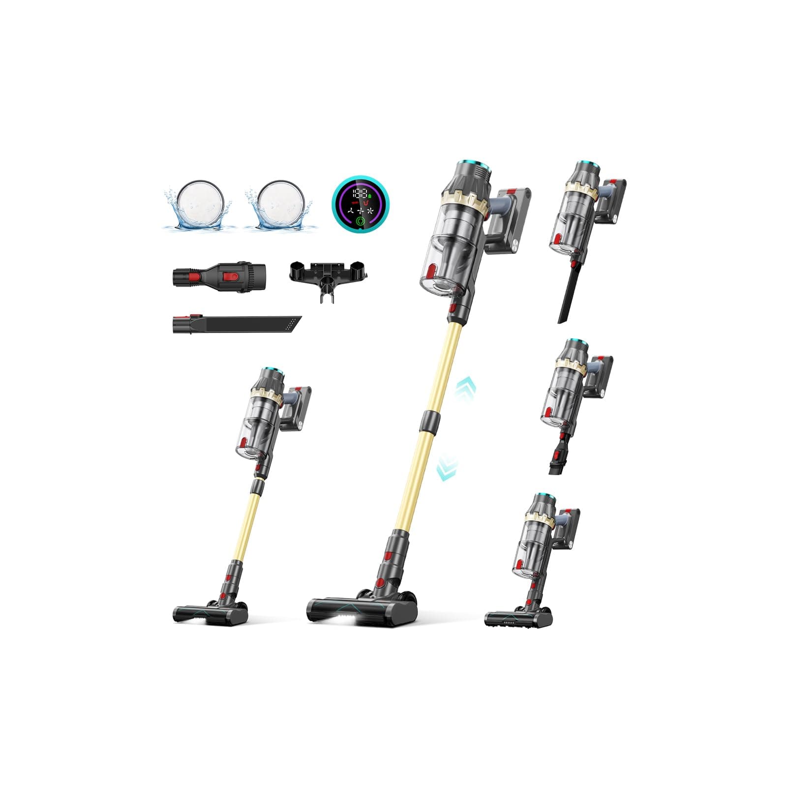 Linkifly XT1 Aspirapolvere Senza Fili Potente, 550W 48KPa Scopa Elettrica, Autonomia 60 Min, Display LED Touch, Batteria Rimovibile, Spazzola Anti-Groviglio, Ideale per Pavimenti e Peli di Animali