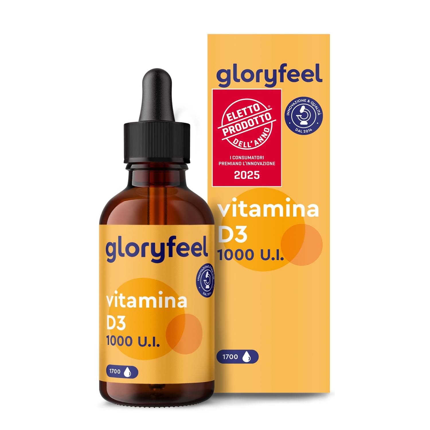 Vitamina D3 1000 UI per Goccia, 50ml (1700 Gocce), Eletto PRODOTTO DELL'ANNO 2025, Supporta Ossa, Denti e Sistema Immunitario, Vitamina D Colecalciferolo, in Olio MCD ad Alta Stabilità