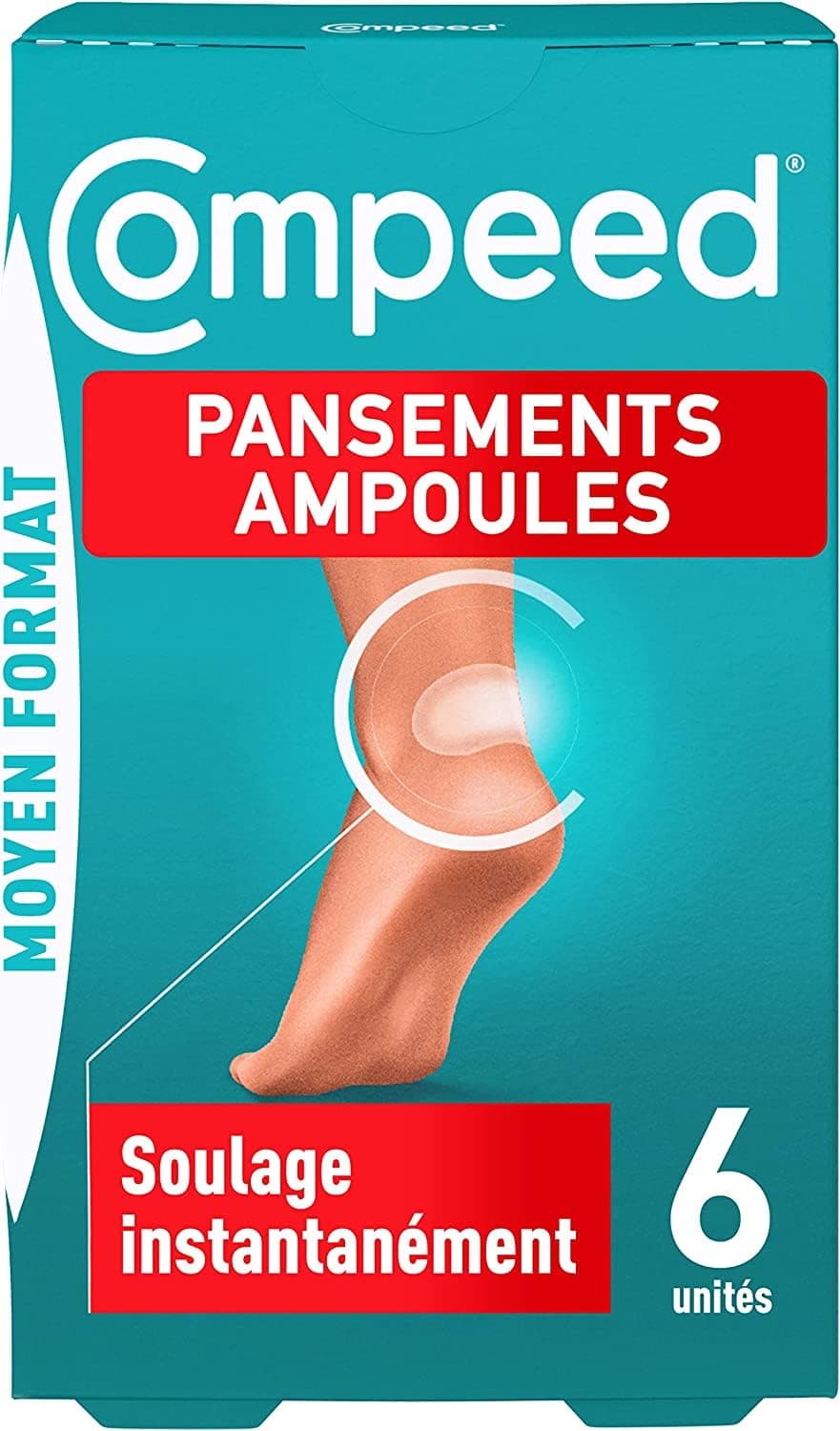 Compeed® - 6 Pansements Ampoules Hydrocolloïde - Effet Seconde Peau - Cicatrisation Rapide - Moyen Format (6,8 x 4,2 cm)
