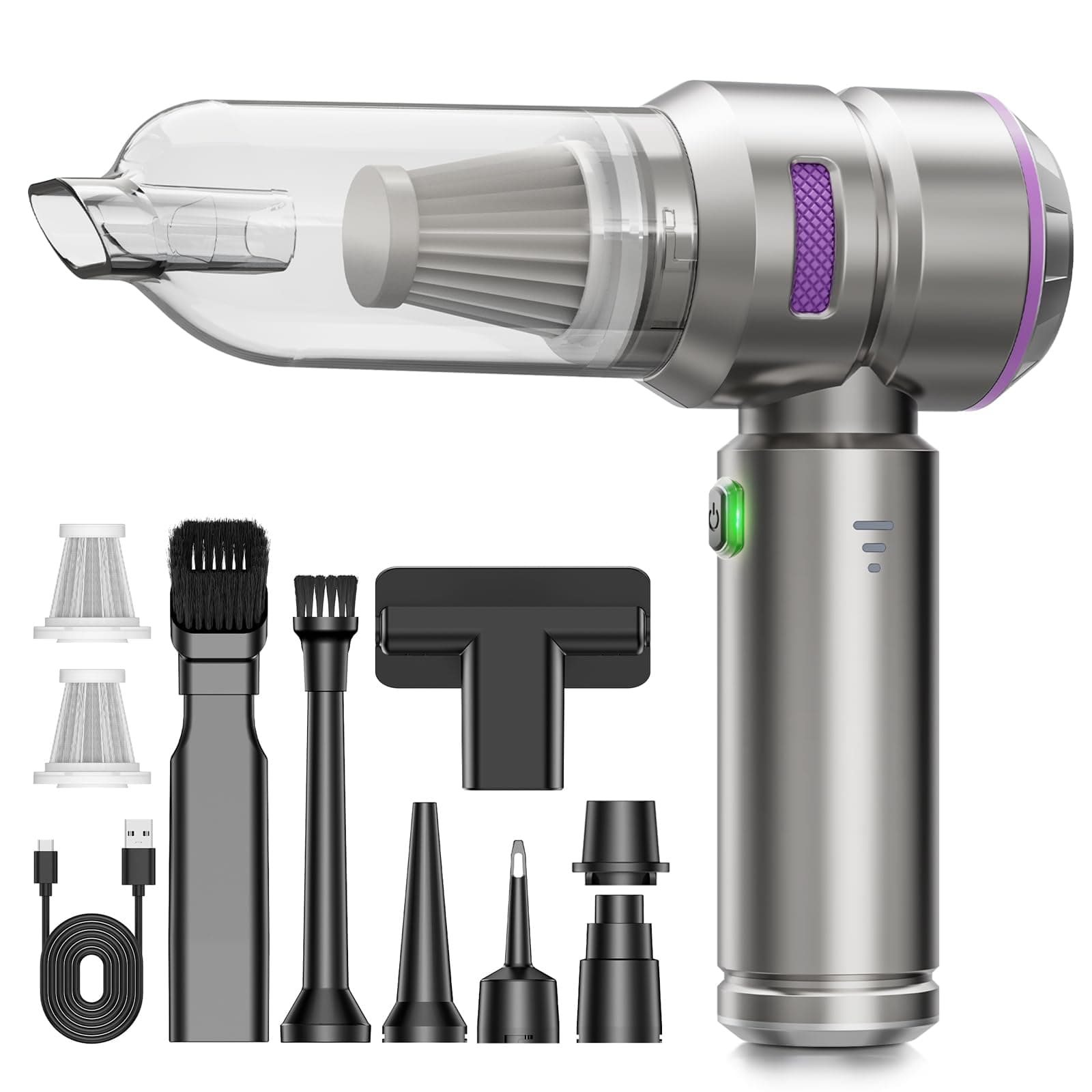 KITBEZN Aspirador de Mano, 26000PA Aspiradora de Mano Sin Cable, 4 en 1 Aspirador de Coche Potente, 3 Niveles Aspirador Coche con Motor sin Escobillas para Casa/Coche/Pelo de Mascota