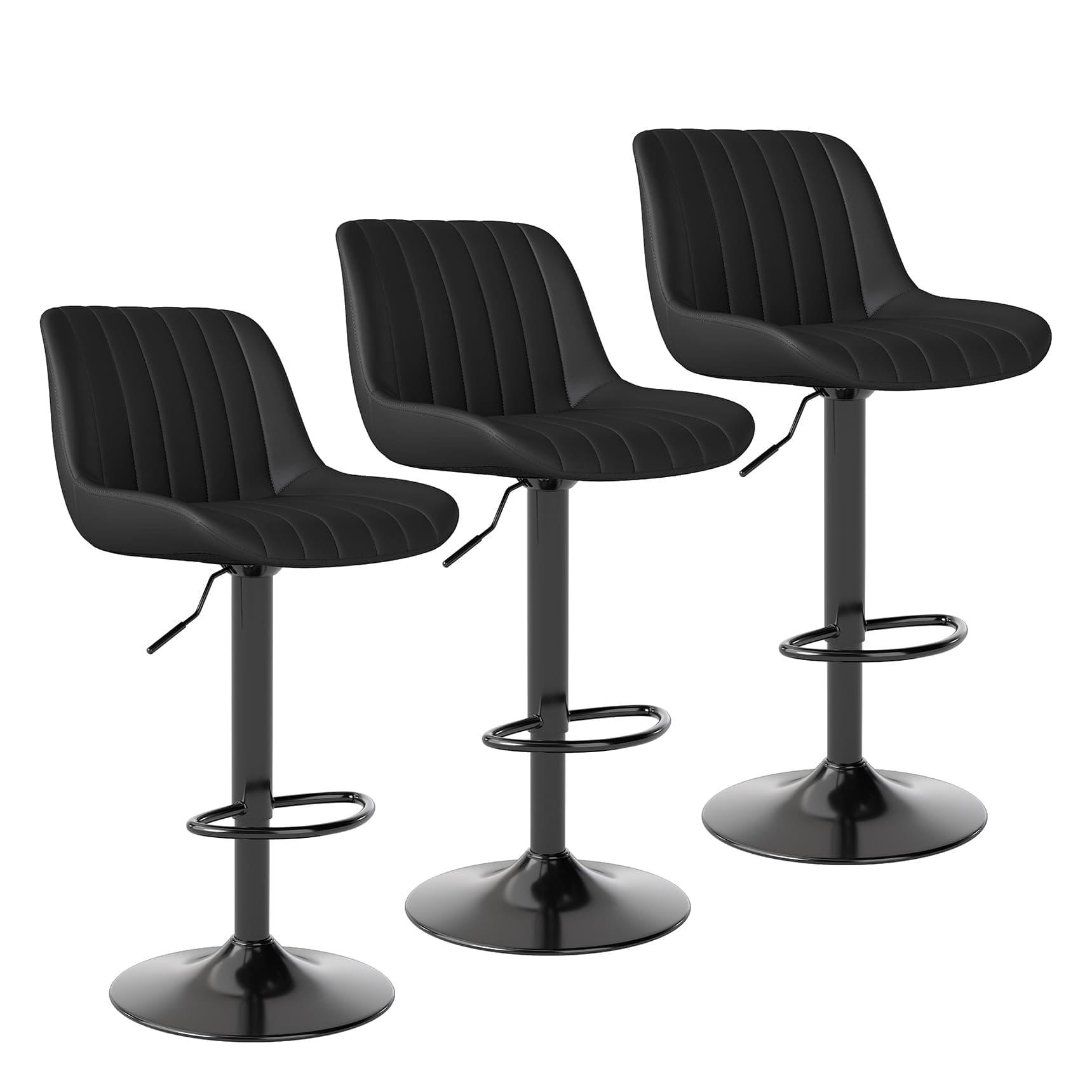 Youhauchair Tabouret Bar, Tabouret de Bar Lot de 3, Chaise de Bar Pivotants avec Dossier, Tabourets de Bar Réglable en Cuir PU, Chaise Haute Bar Moderne, Noir
