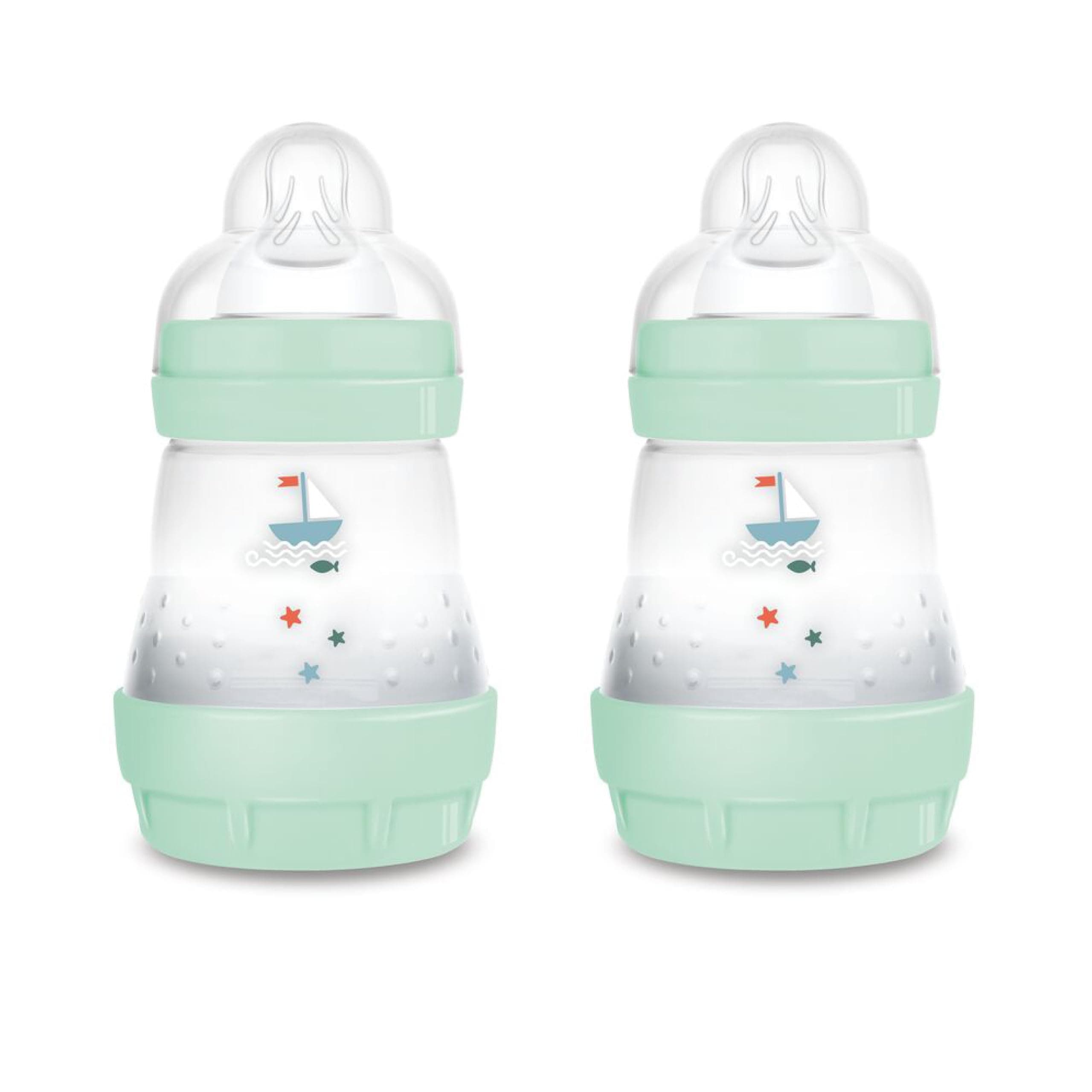 MAM Easy Start Anti-Colic Babyflasche | für Neugeborene | 94% Akzeptanz | von Hebammen & Müttern empfohlen | 80% weniger Koliken | stillfreundlich | Sauger Gr. 1 | 160ml | 0+ Mon | blau | 2 Stück