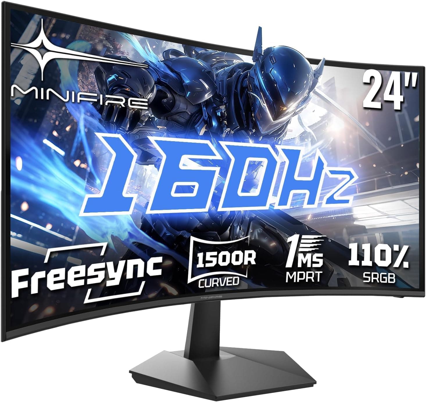 Minifire Ecran PC Gamer Incurvé 24 Pouces -160Hz, FHD 1920x1080, 1ms MPRT, 110% sRGB, 1500R, Pied en métal, Adaptive Sync VESA 100x100mm, Inclinaison réglable, HDMI2.0/DP1.4(MFG24C1L)