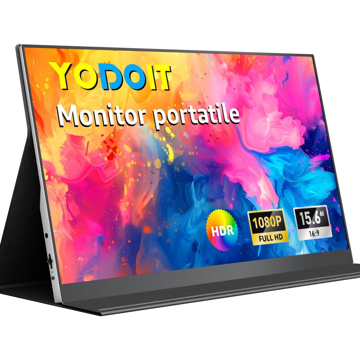 Yodoit Monitor Portatile da 15,6" con display IPS FHD 1920x1080P | Connettività USB-C e HDMI, altoparlanti integrati, con Smart Cover, per laptop, PC, Mac, PS3/4/5, Xbox