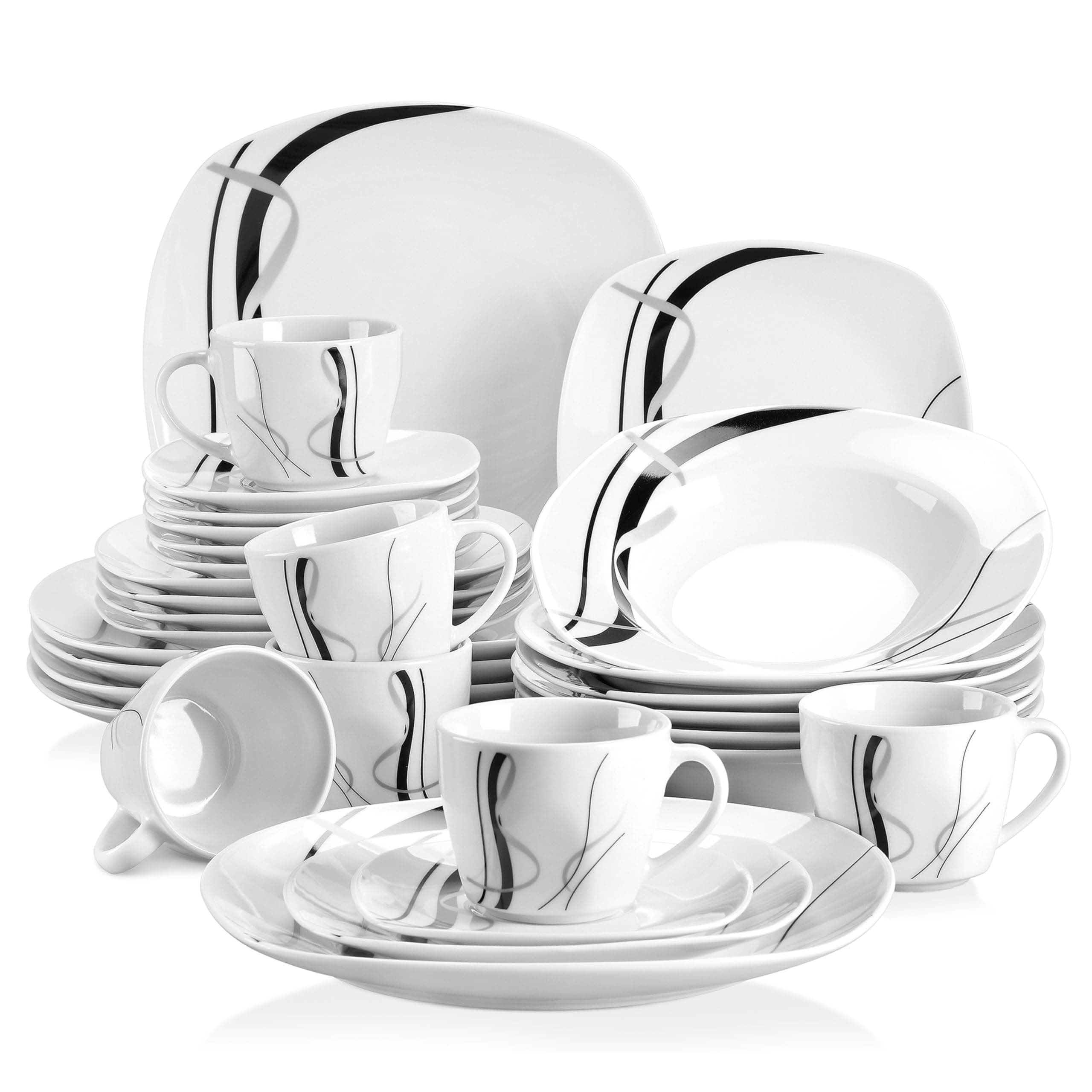 VEWEET FIONA Service de Table en Porcelaine pour 6 Personnes 30 Pièces - Assiettes Plates, à Dessert, Creuses, Tasses et Soucoupes
