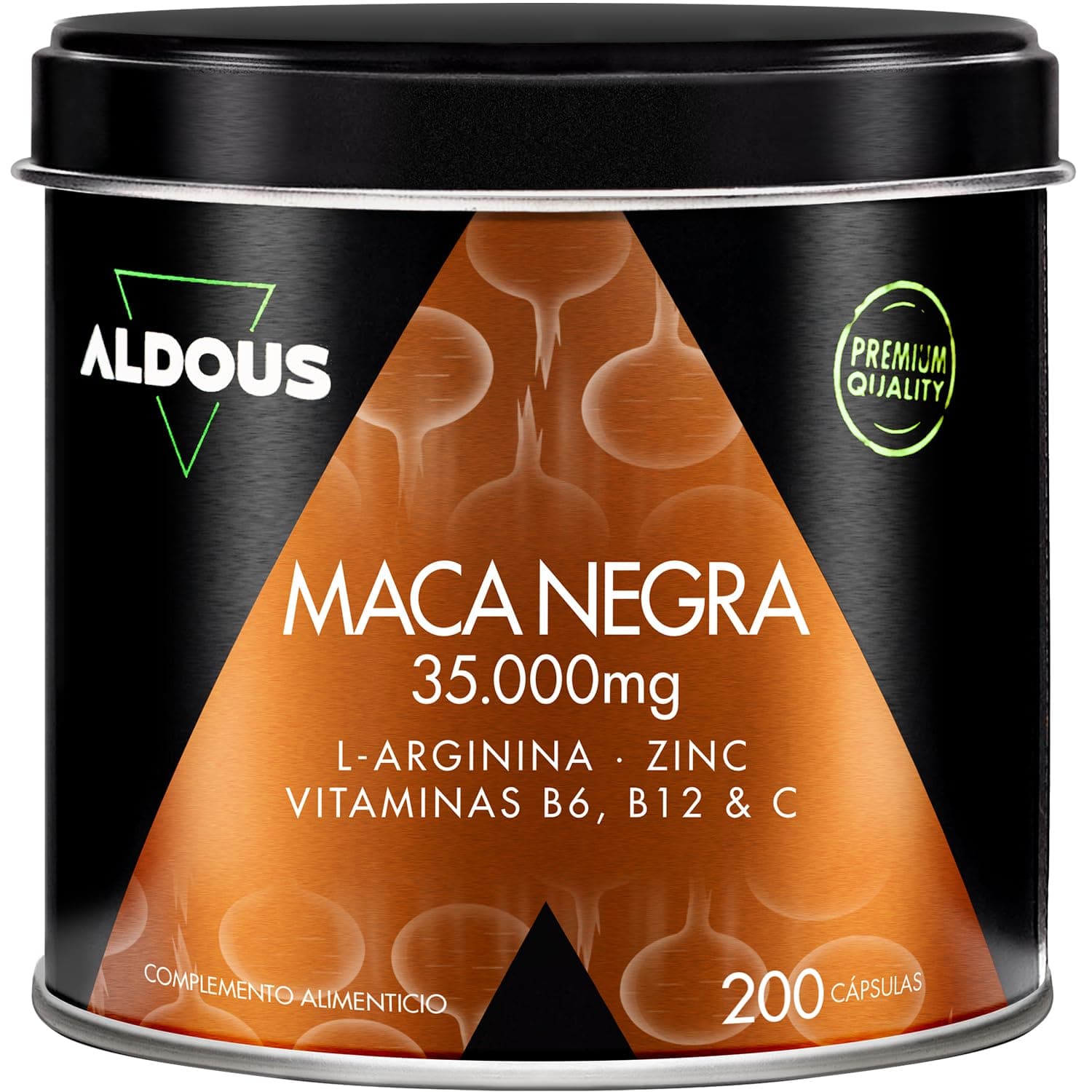 Maca Negra Peruana Complex 35.000 mg - Ultraconcentrada - 200 cápsulas - Arginina, Zinc, Vitamina C, B12 y B6 - Maca Peruana Extracto 20:1 - Aumenta Energía, Vitalidad - Libre de plástico - ALDOUS