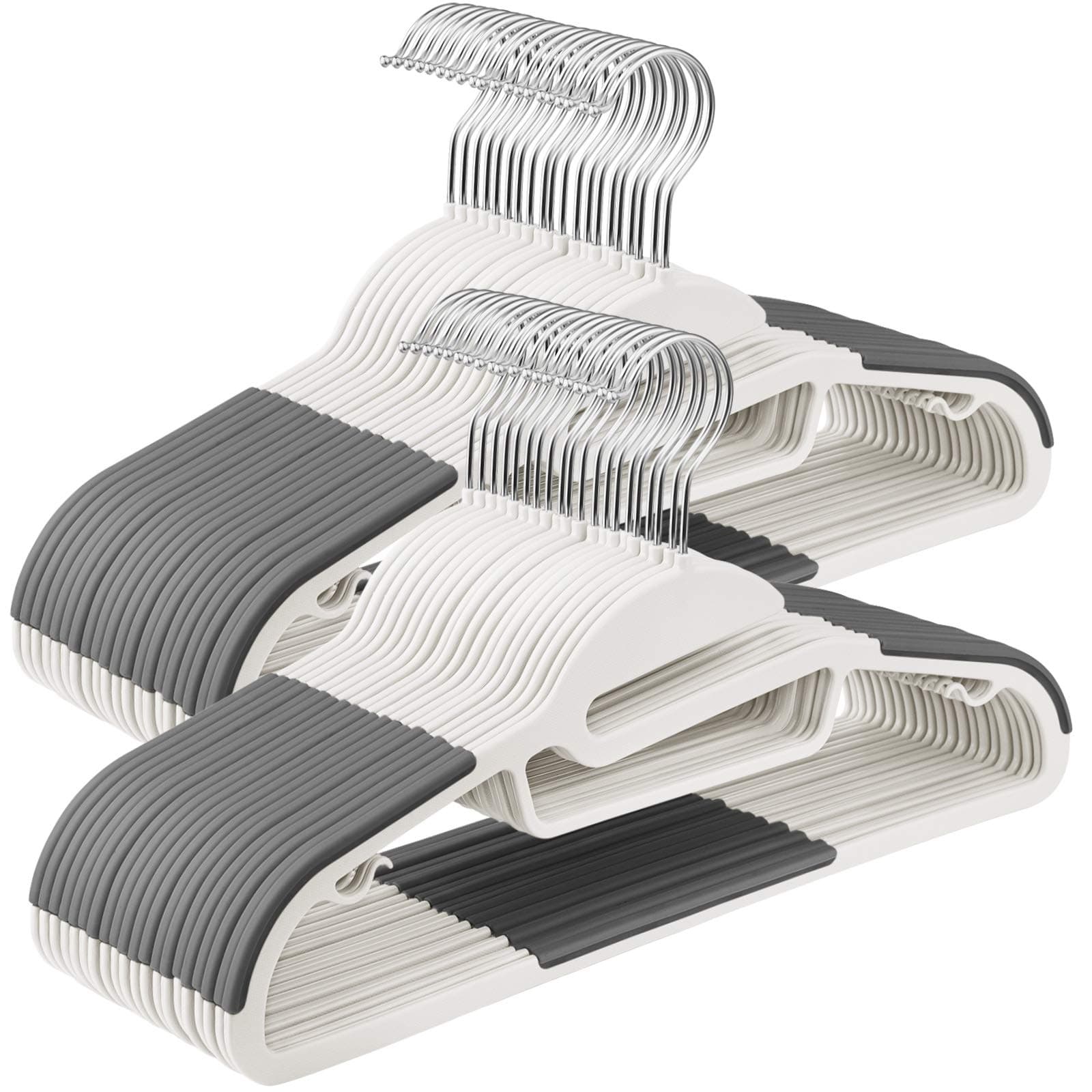 SONGMICS Kleiderbügel Kunststoff, 50er Set, Bügel mit U-förmiger Öffnung, platzsparend, 0,5 cm dick, 41,5 cm breit, um 360° drehbarer Haken, weiß-dunkelgrau CRP041W04