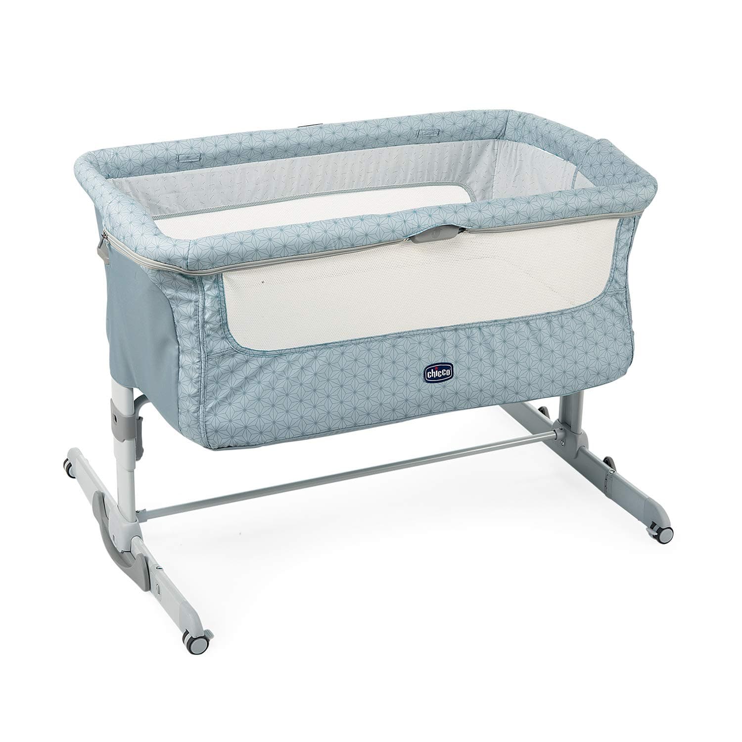 Chicco Next2Me Dream, Cuna Colecho Bebé, Cuna para recién Nacidos, con Colchón, Barra Abatible, Altura Regulable, 4 Ruedas y Bolsa de Viaje, 0-6 Meses, 9 Kg, Azul Claro