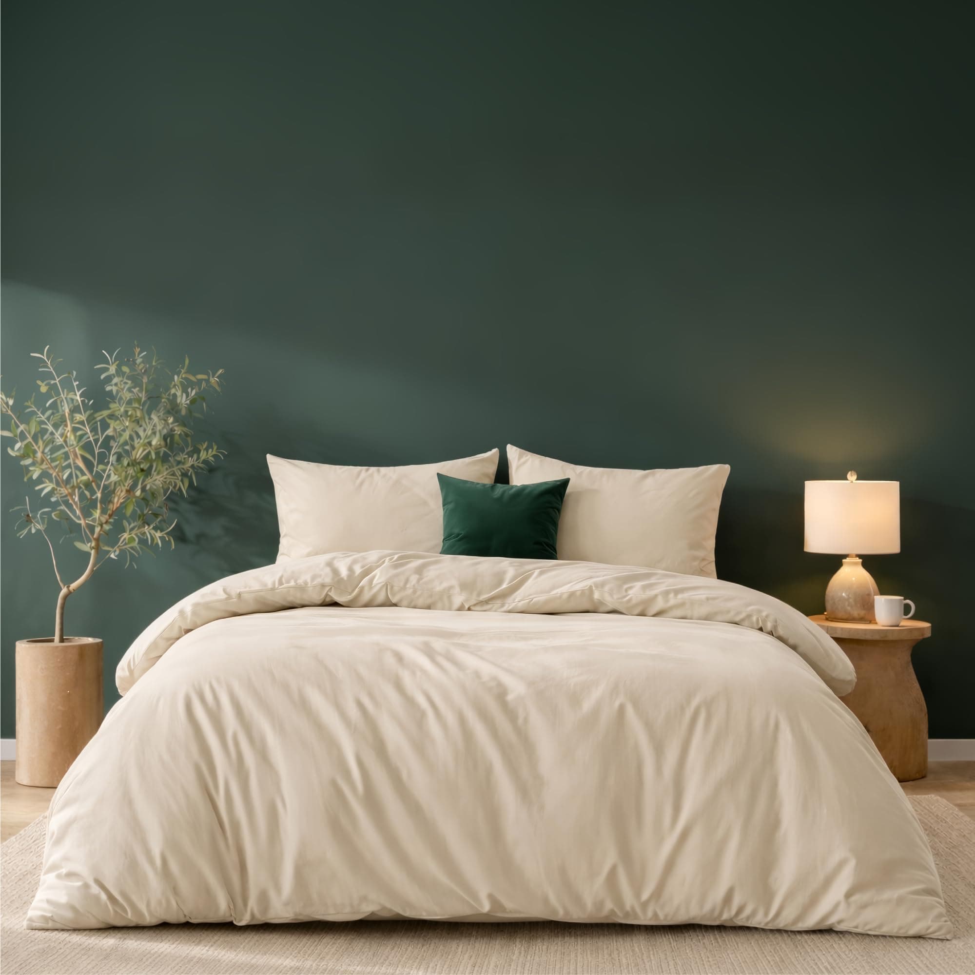 Twinzen Housse De Couette 240x220 cm avec 2 Taies Oreiller 50x70 cm, Beige - Parure de Lit 220x240 Adulte en Microfibre - Oeko-Tex