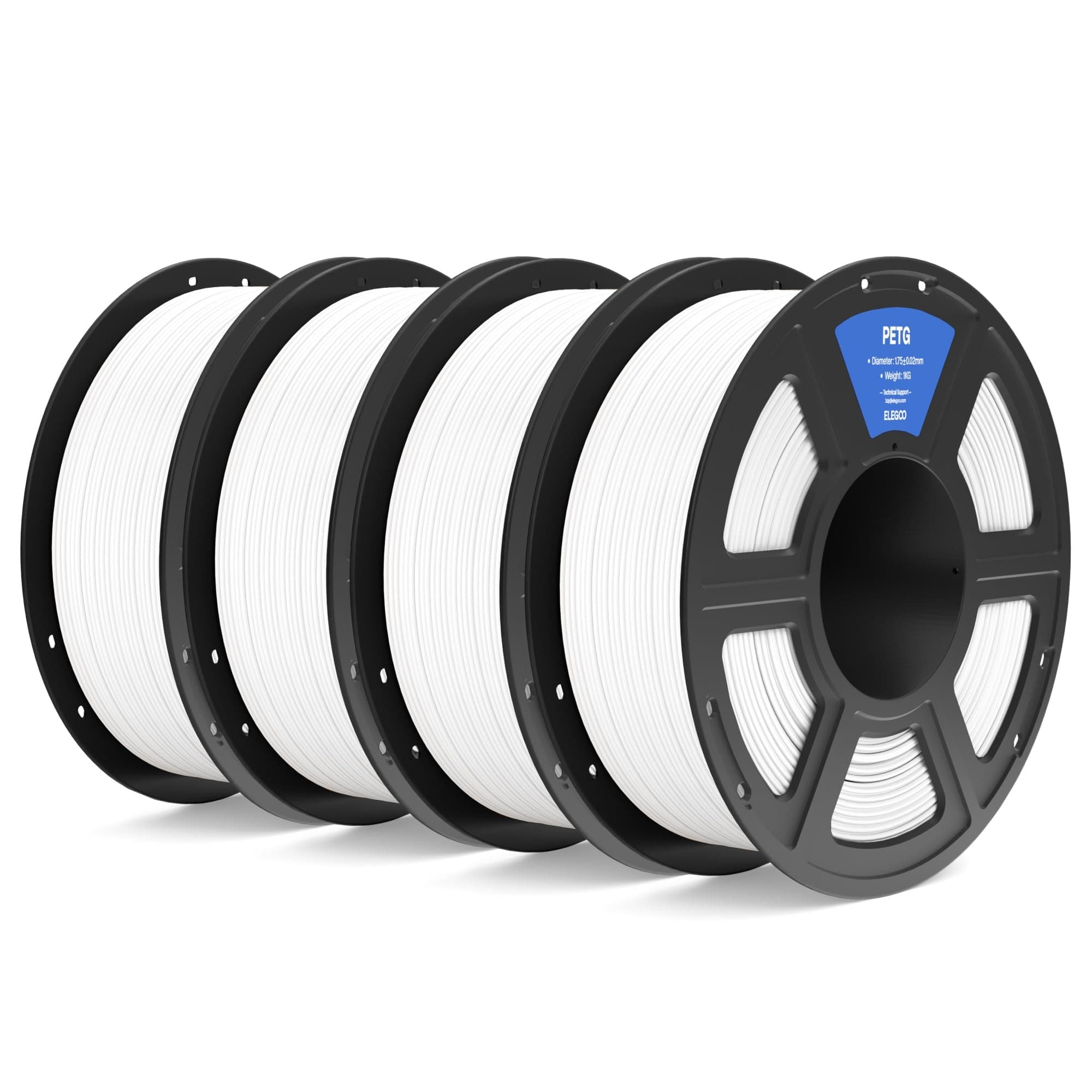 ELEGOO Filamento PETG 1.75 4KG Blanco, Filamento PETG para Impresora 3D, Precisión Dimensional +/- 0.02mm, Carrete Filamento 3D, para Mayoría Impresoras 3D