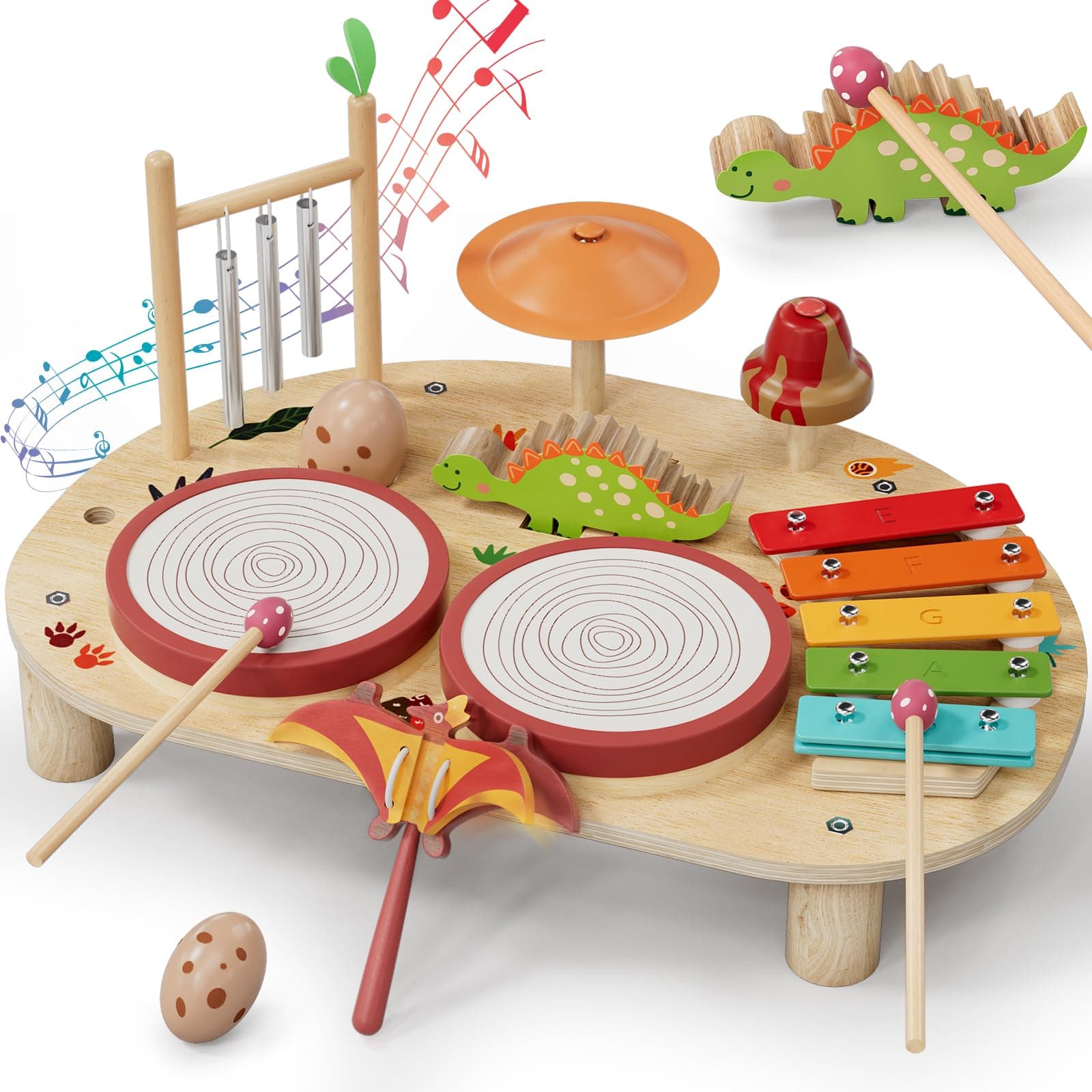 Lehoo Castle Bebe Tambor Bateria Infantil 9 IN 1 Instrumentos Musicales, Brinquedos Juguetes de Mader Regalo Niño 2 3 4 5 Años
