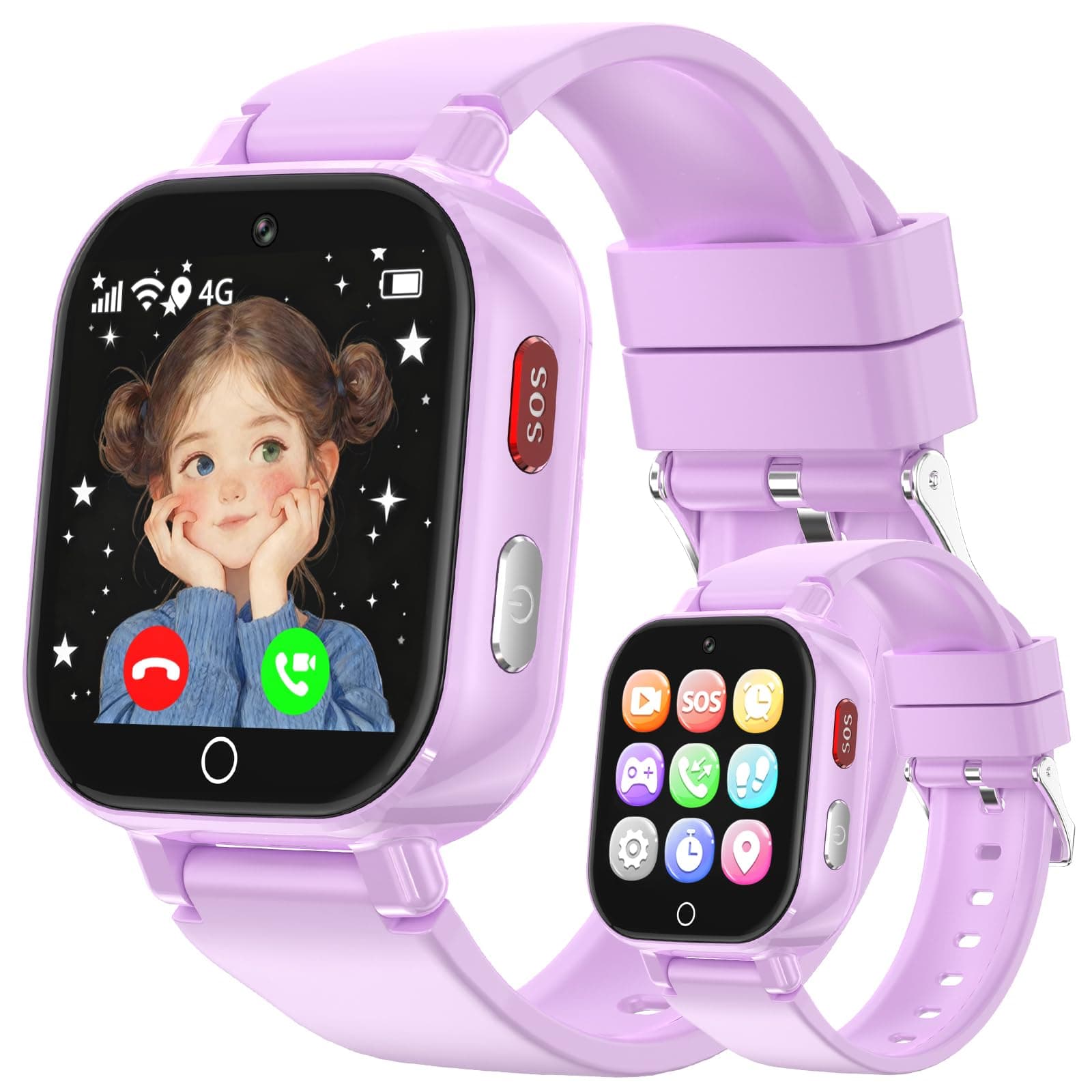 Reloj Inteligente Niño 4G Llamadas, Smartwatch Niños con GPS Telefono Videollamada SOS Chat de Voz Modo Clase Cámara Cronómetro Podómetro Calculadora, Reloj Infantil Niño Niña de 4 a 12 Años, Violeta