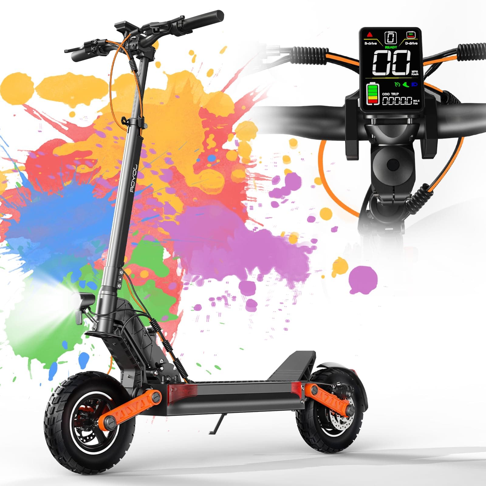 JOYOR Trottinette Electrique Adulte S/T Serie Autonomie 50-90KM Batterie 48/60V 13/18/26Ah Moteur 600W/600W*2/1000W*2 Trotinette Electrique Puissante Tout Terrain Ultra Legere Double Suspension