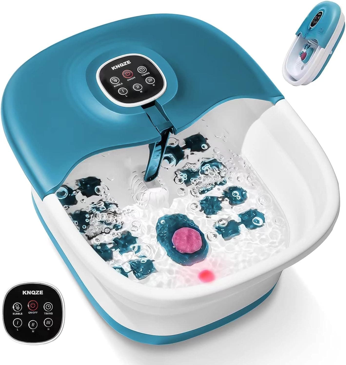 Pediluvio Massaggiatore Piedi Pieghevole, Massaggio ai Piedi con Telecomando e Riscaldamento, Bolle, Pietra Pomice, Infrarossi e Timer, 16 Palline per Agopressione, Temperatura Regolabile, Blu
