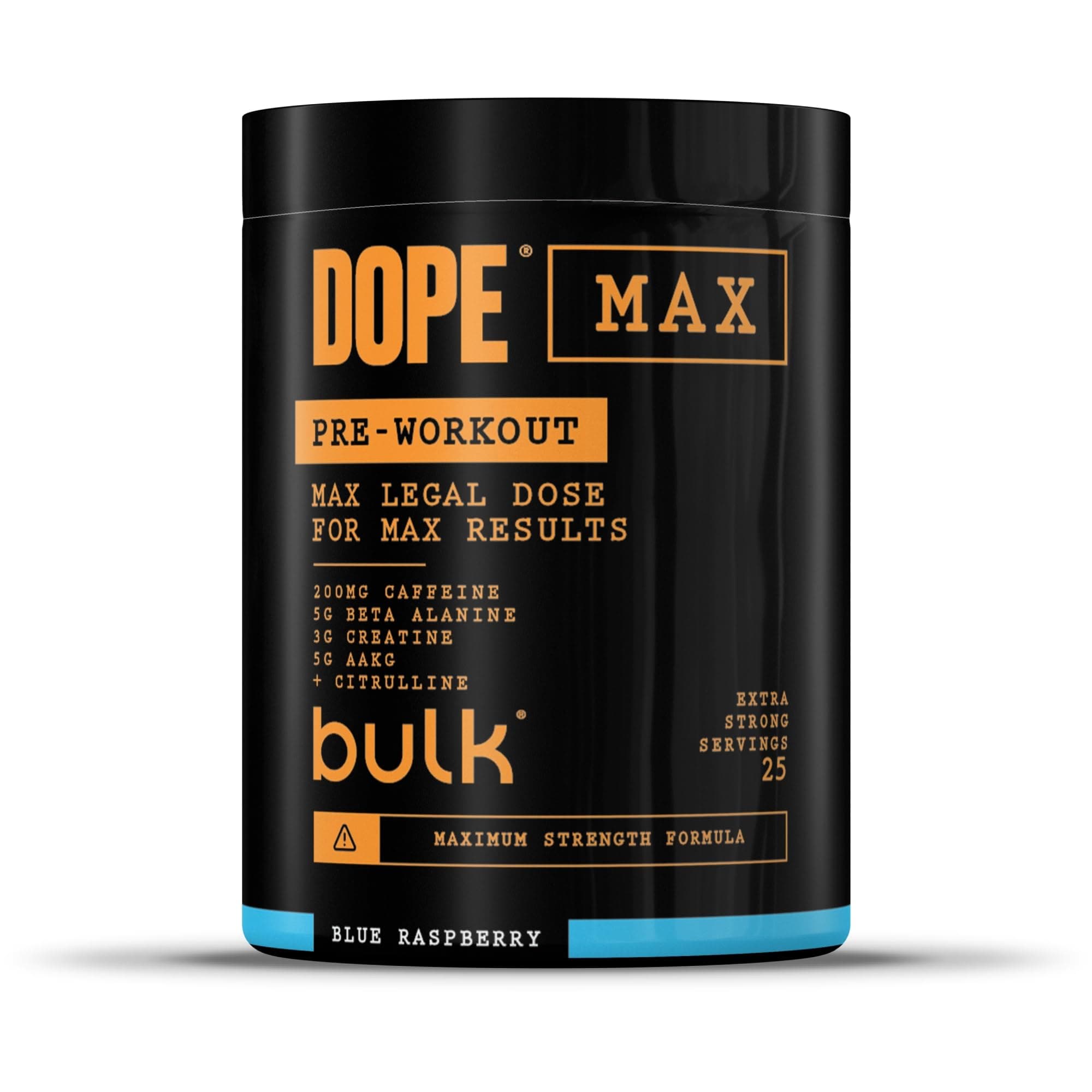 Bulk Dope Max Poudre Pré-Entraînement | 563 g | 25 portions | Haute Teneur en Caféine 200mg | 5g Bêta-Alanine | 3g Créatine | Mélange AAKG & Citrulline | Vitamine B6 | Blue Raspberry