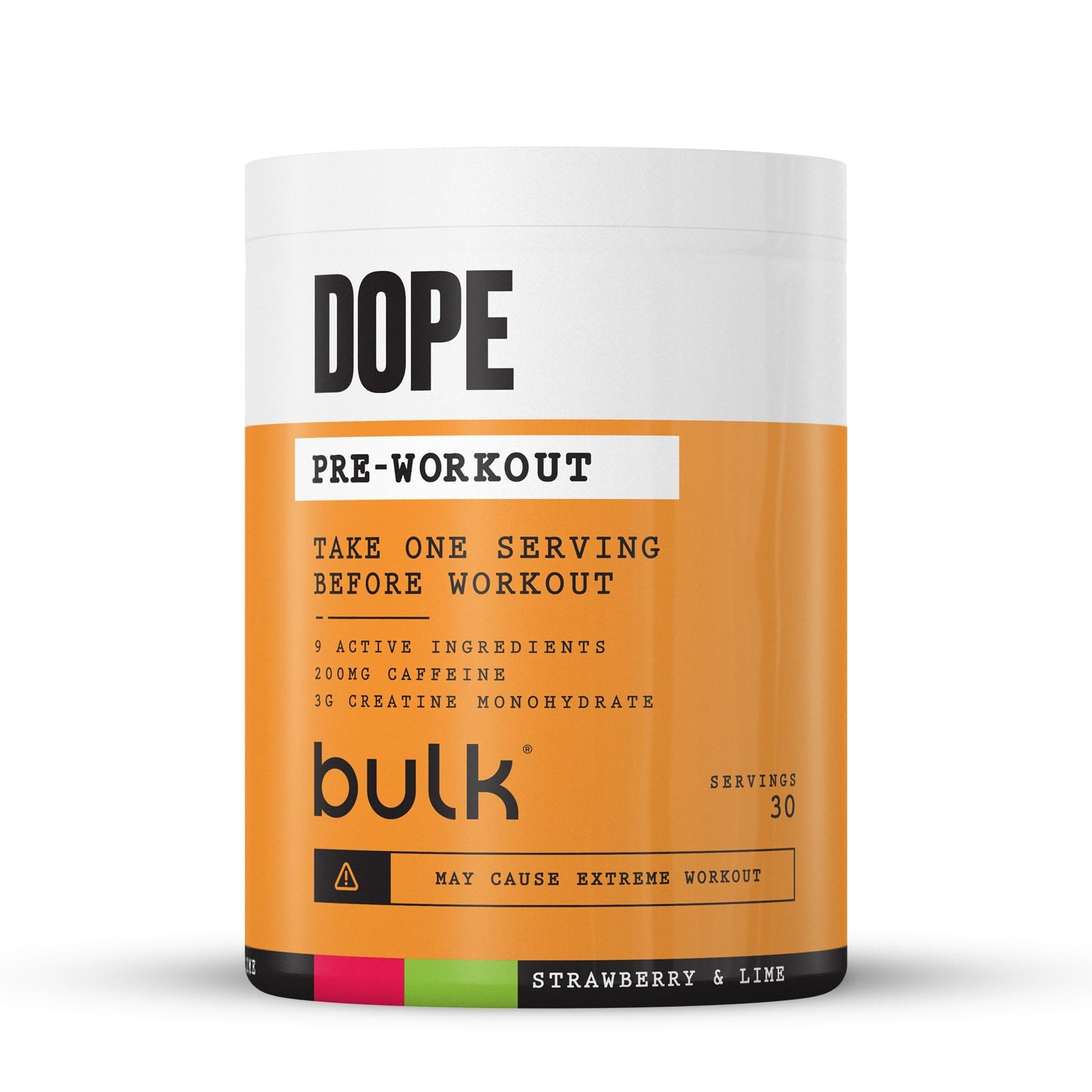 Bulk Polvere Pre-Workout Dope | Strawberry Lime | 3g Creatine per Serving | 200mg Caffeine | Citrulline Malate & Arginine AKG | Beta-Alanine | Energy, Focus & Performance | 510g Supplement