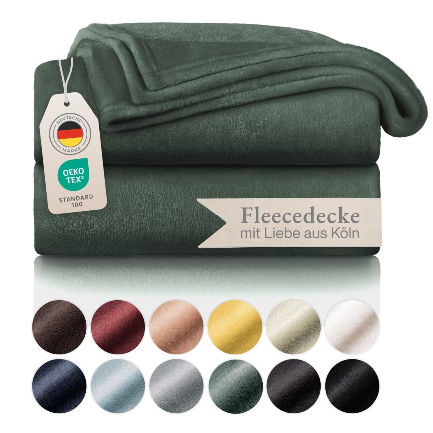 Blumtal Kuscheldecke flauschig - Oeko-TEX zertifizierte Fleecedecke 150x200 cm - Wohndecke 150x200 cm - Decke Couch Wohn- & Kuscheldecke - Flauschdecke/Wohnzimmer Decke - Kuscheldecke Dunkelgrün