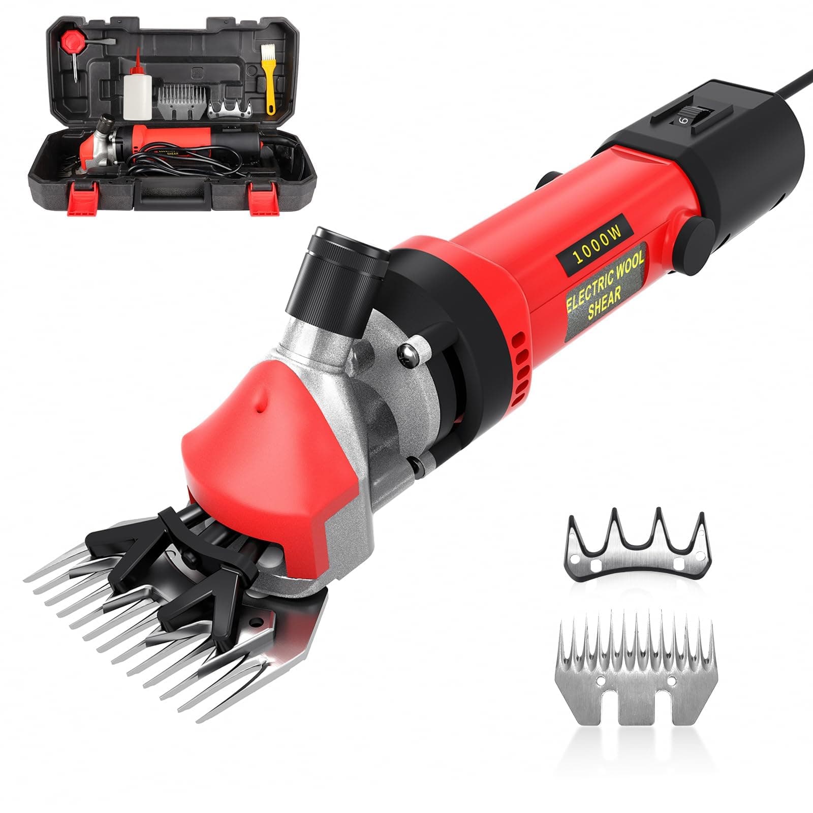1000W Esquiladora Ovejas, Esquiladora Eléctrica con 6 Velocidades Ajustables, Cortapelos Eléctrico con Estuche de Transporte, Máquina de Esquilar Eléctrica para Ovejas Ovino Alpacas Cabras