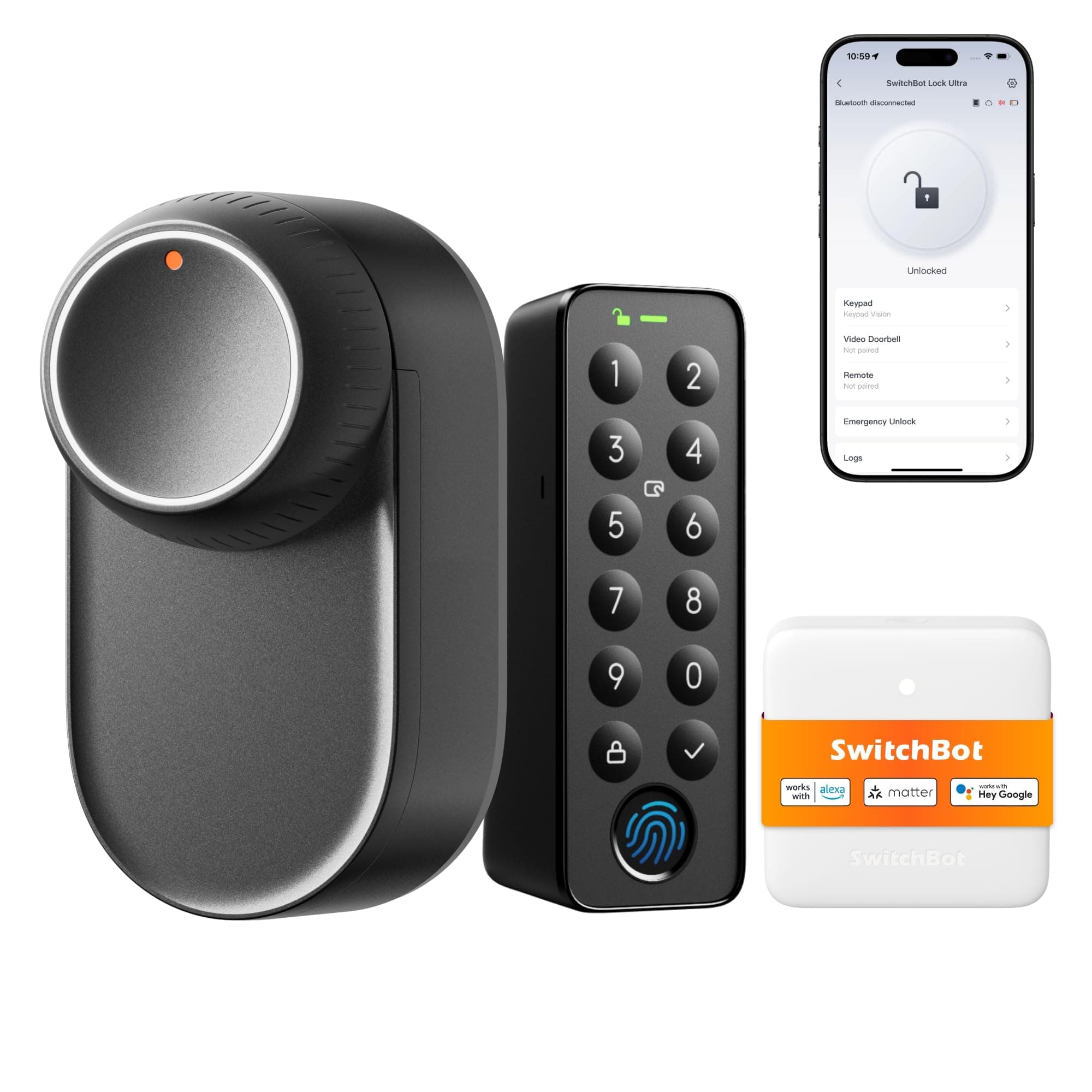 SwitchBot WLAN Smart Lock Ultra mit Fingerabdruck-Entsperrung, Elektronisches Türschloss mit Aufladbarem Akku, Türöffner per Fingerprint, Passcode, Smartphone, Alexa, Google, unterstützt Matter