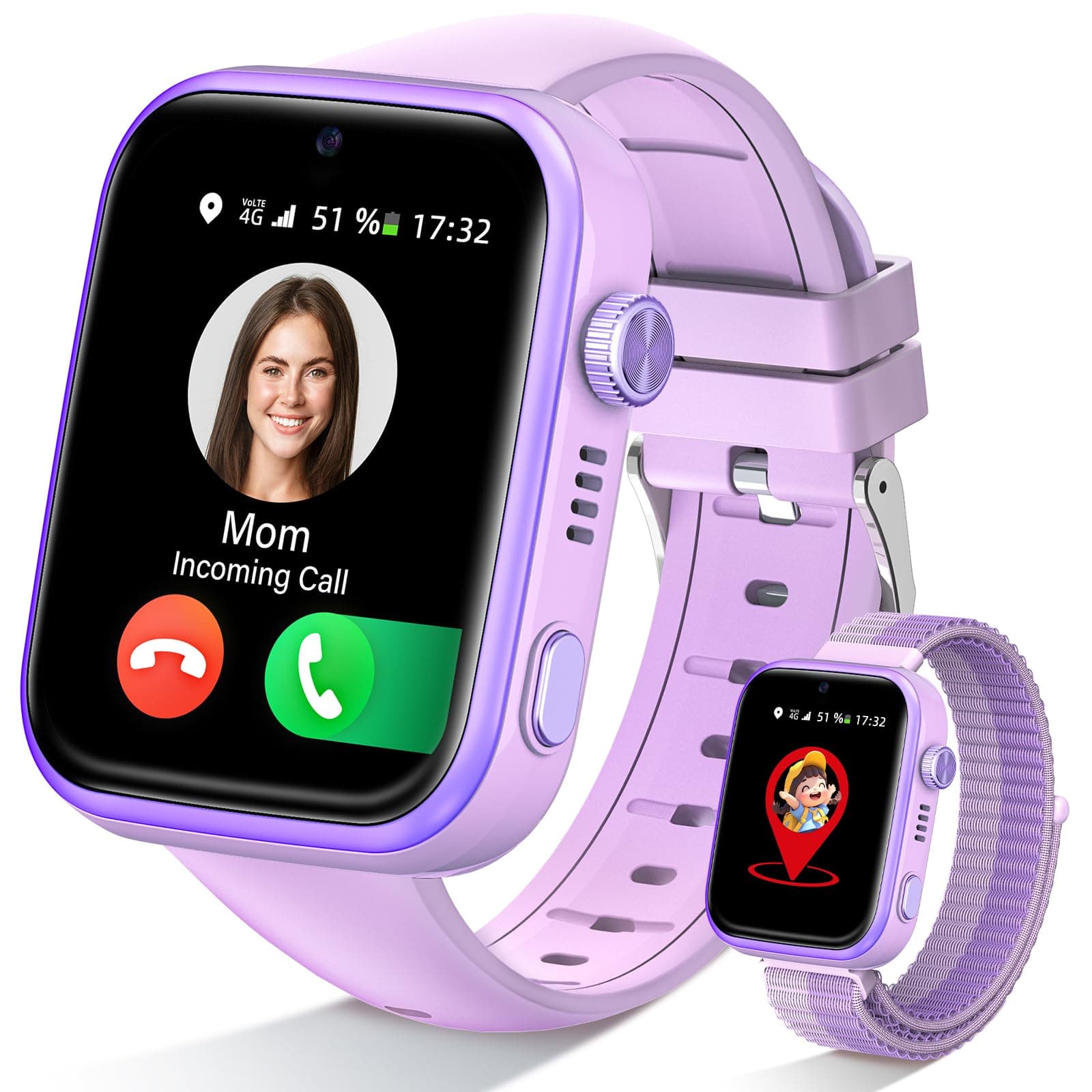 Oliimptek 2026 Nuevo Reloj Inteligente Niño, Smartwatch Niños con Llamadas y GPS, Videollamadas/Chat de Voz/Whatsapp/WiFi/SMS/SOS/Modo Escuela/Dormir/Despertador, Reloj Niño y Niñas Púrpura 4-14 Año