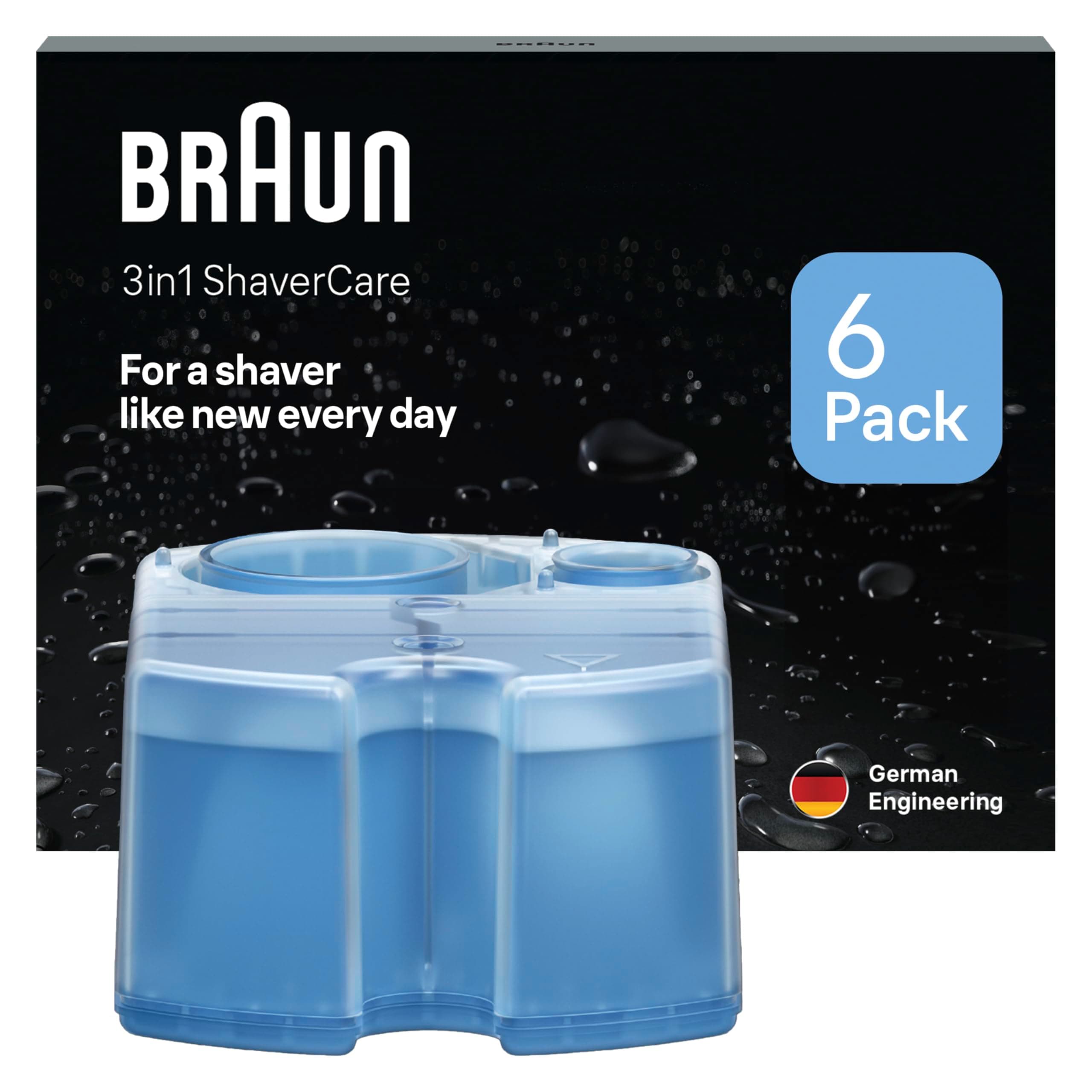 Braun ShaverCare 3In1 CCR6 Cartucce Di Ricarica ORIGINALI Per Stazione SmartCare, Pulisce Igienizzando Il Rasoio Elettrico Barba 10 Volte Meglio Dell'Acqua, Al Profumo Di Limone, Confezione Da 6