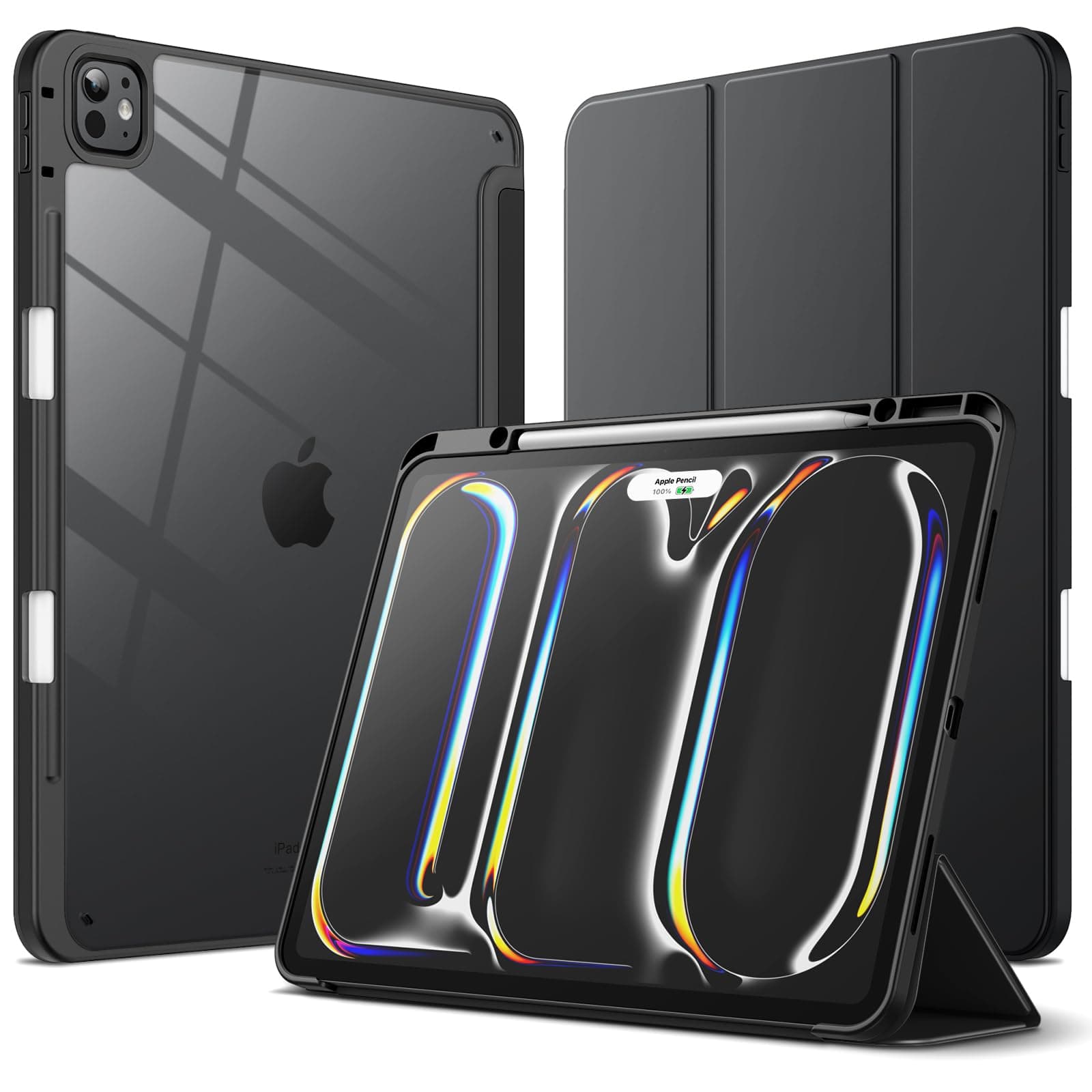 JETech Hülle für iPad Pro 13 Zoll M5/M4 (2025/2024) mit Stifthalter, Klar Transparent Rückenschale Dünn Ständer Stoßfest Tablet Abdeckung, Auto Wachen/Schlafen (Schwarz)